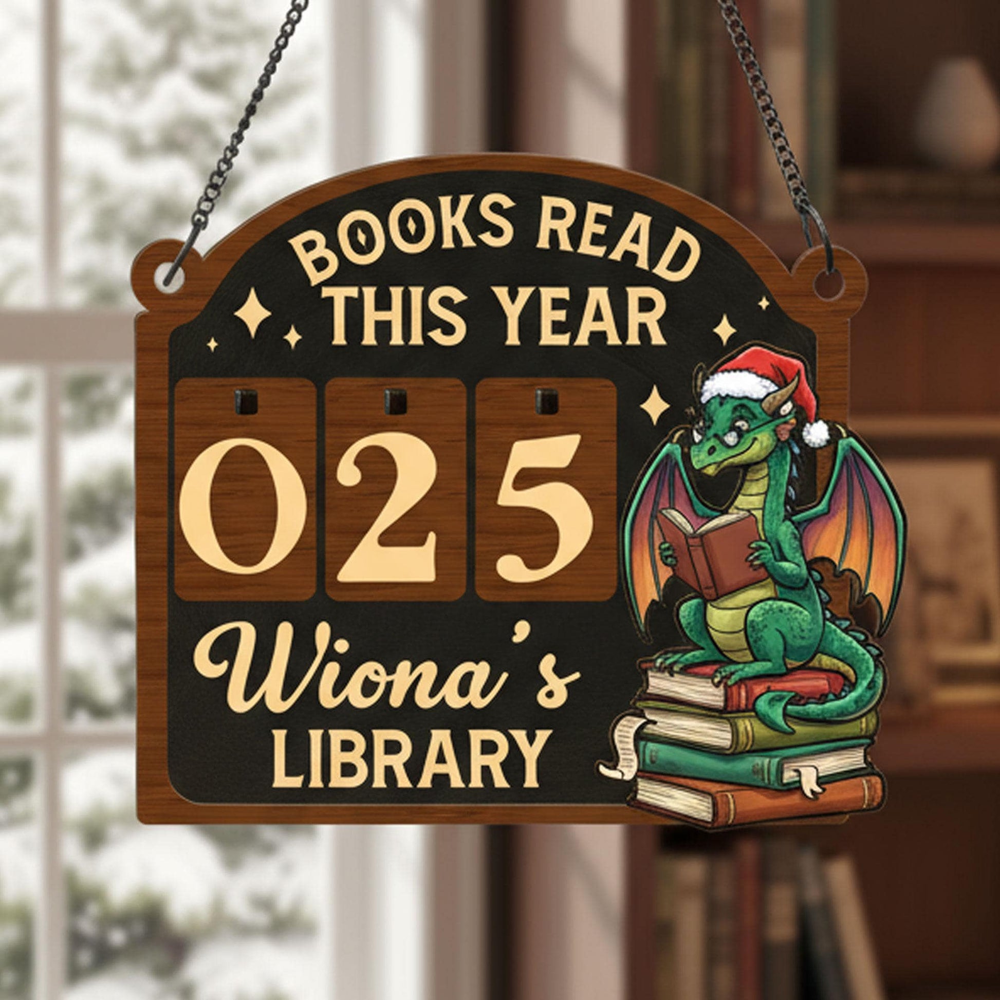 Dragon Library Sign: Books Read This Year Tracker, Fantasy Decor