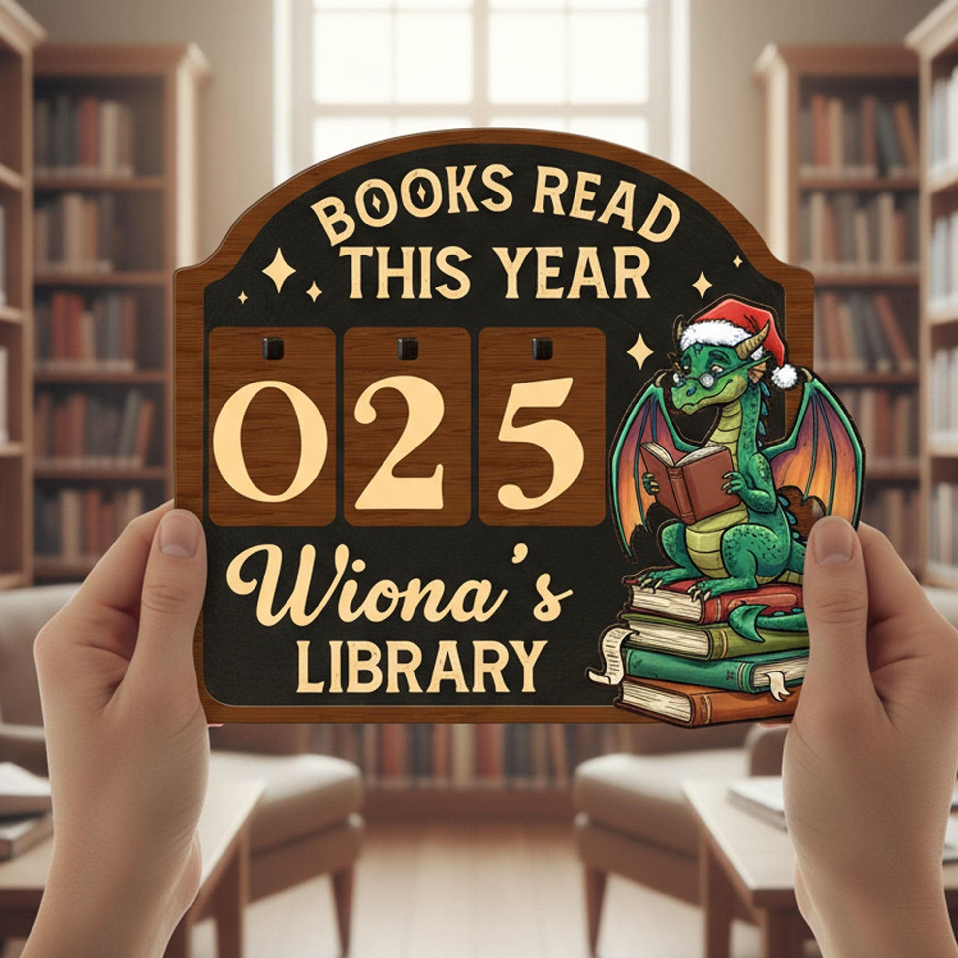 Dragon Library Sign: Books Read This Year Tracker, Fantasy Decor