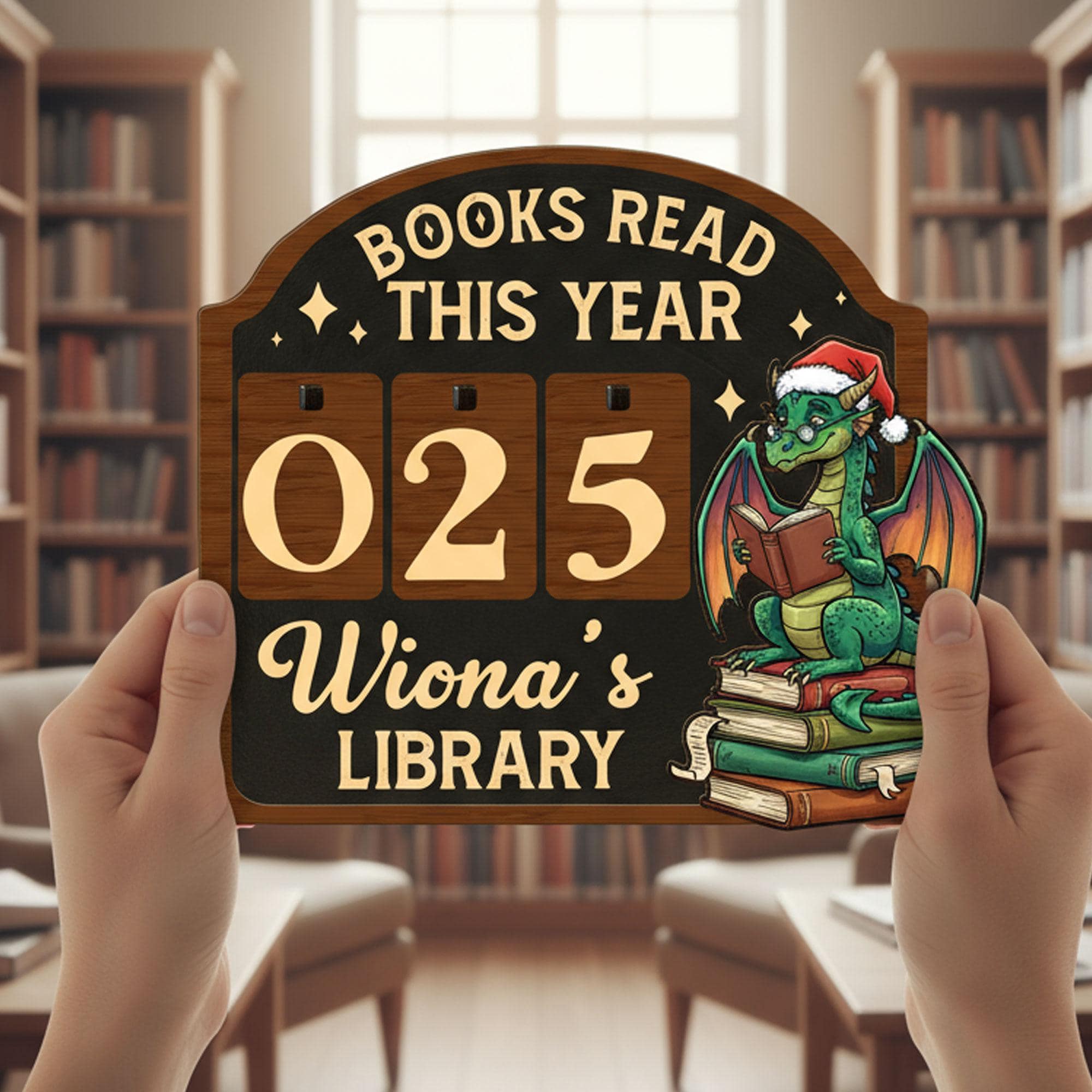 Dragon Library Sign: Books Read This Year Tracker, Fantasy Decor