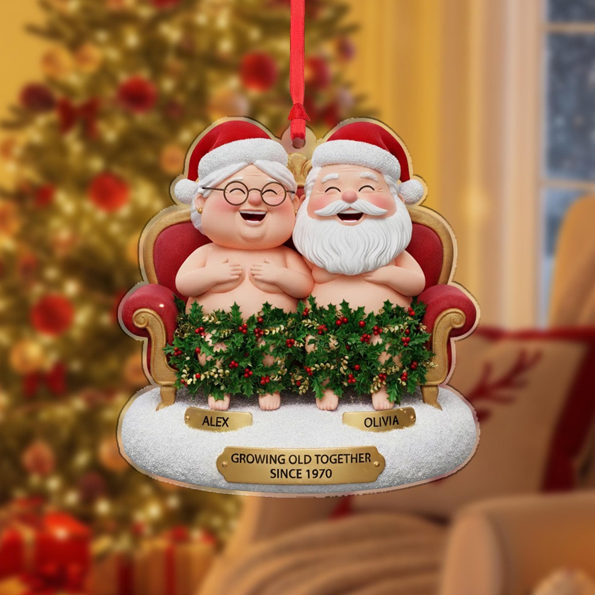 Personalized Acrylic Couple Ornament – Growing Old Together Since 2025