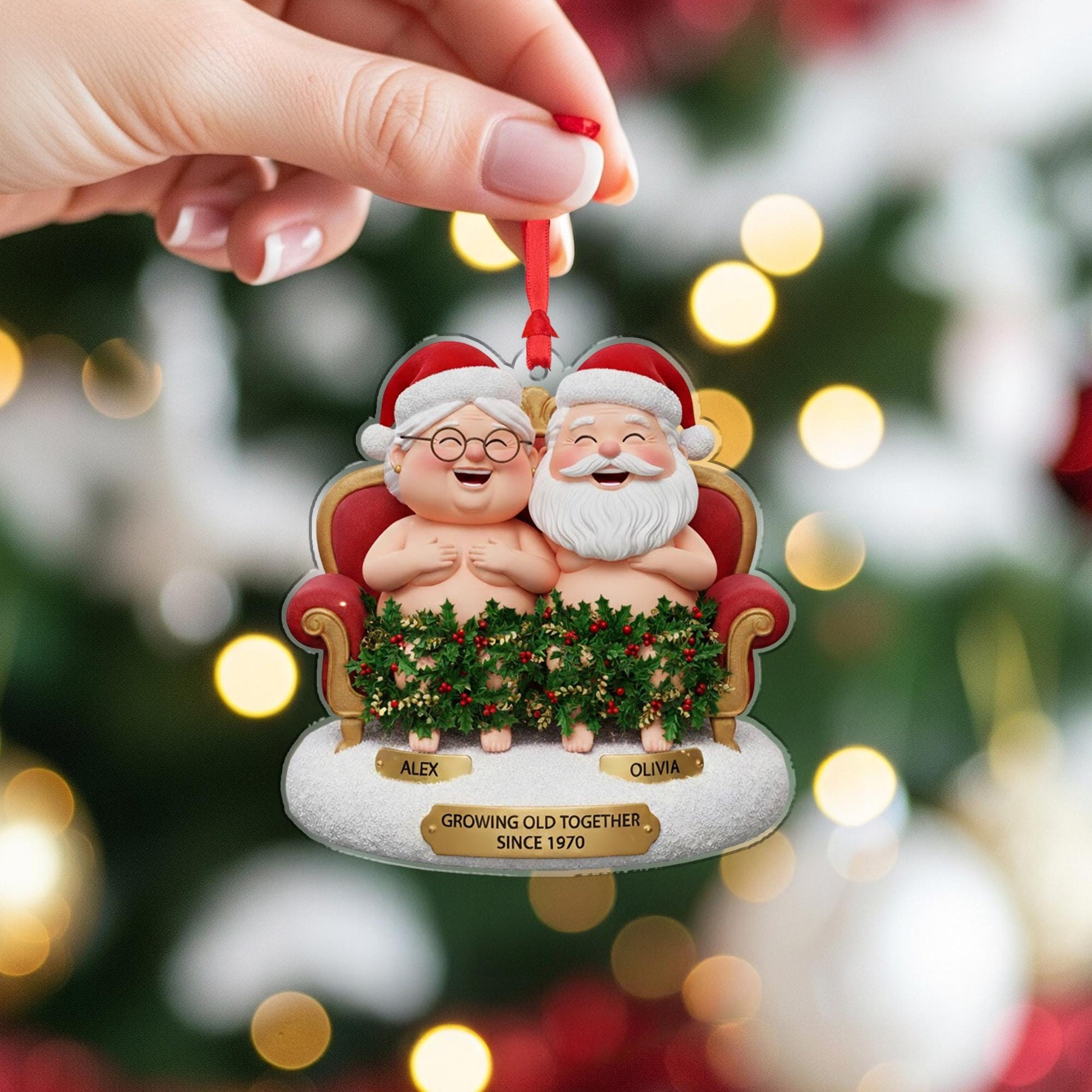 Personalized Acrylic Couple Ornament – Growing Old Together Since 2025