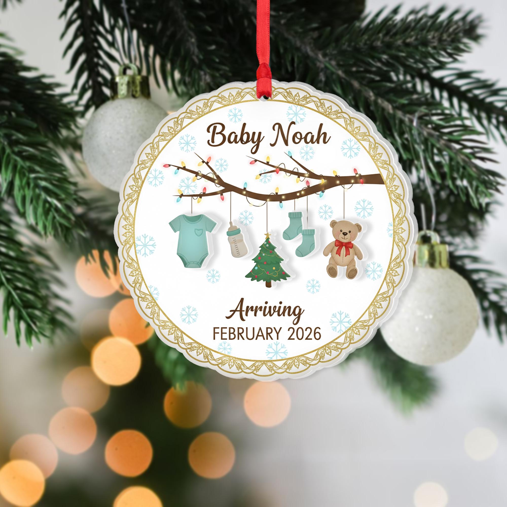 Personalized Baby Announcement Ornament: 2-Layer Acrylic, Custom Name & Due Date