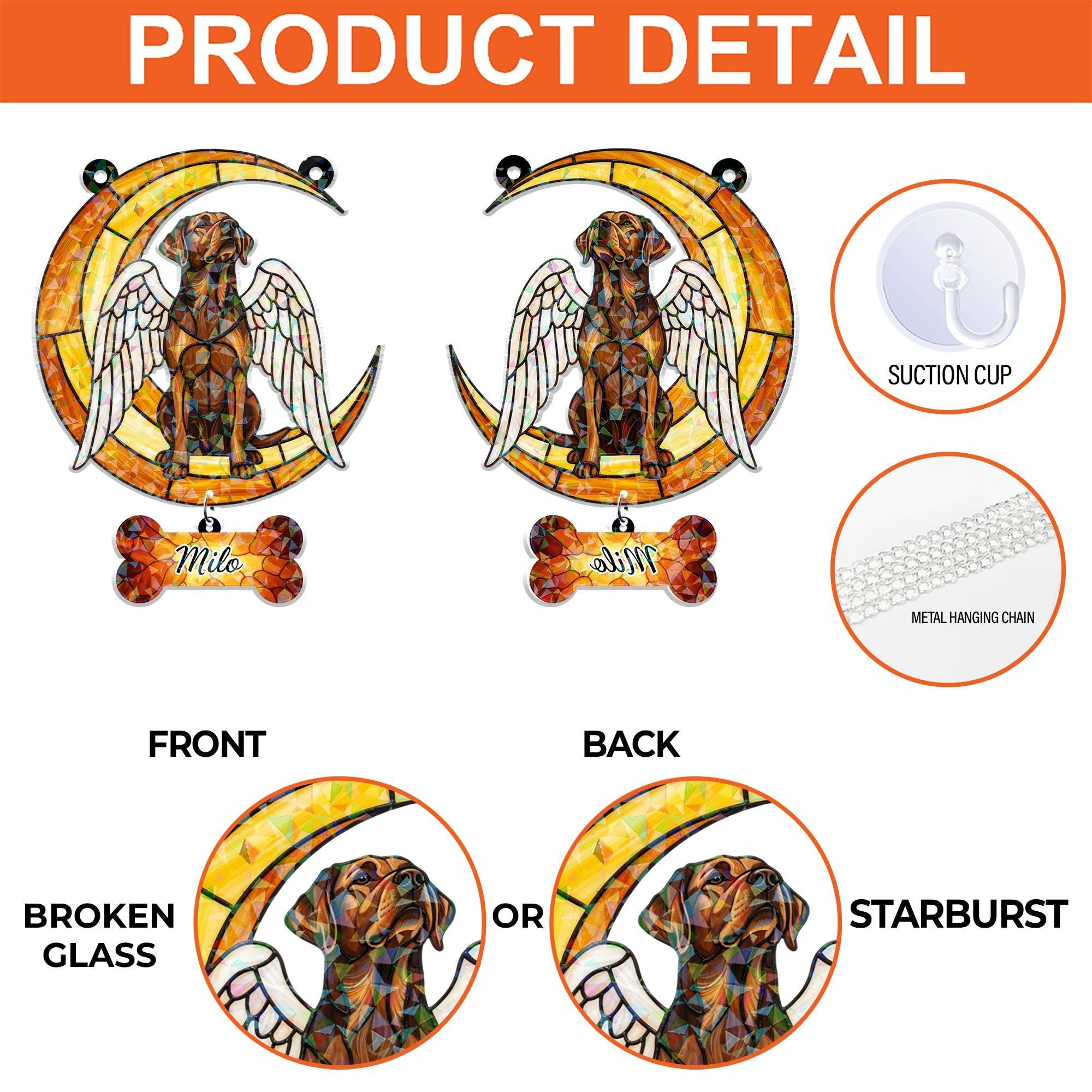 Custom Dog Memorial Hologram Decor | Angel Pet Suncatcher with Name Tag Hanging Piece