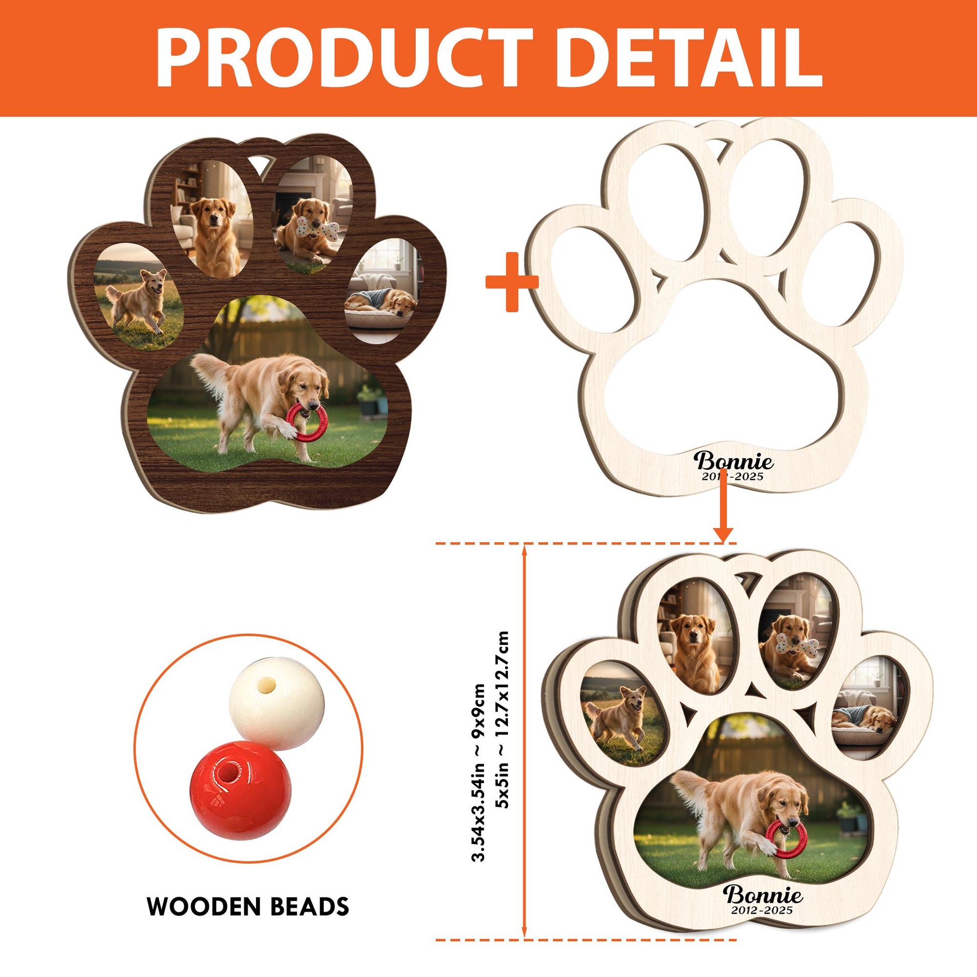 Personalized Pet Memorial Ornament – Custom 2-Layer Wood Paw Print Decoration with Photos and Name