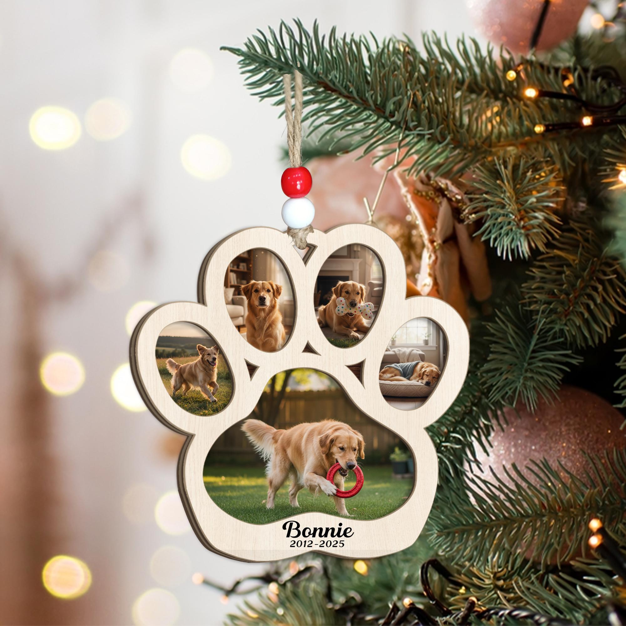 Personalized Pet Memorial Ornament – Custom 2-Layer Wood Paw Print Decoration with Photos and Name