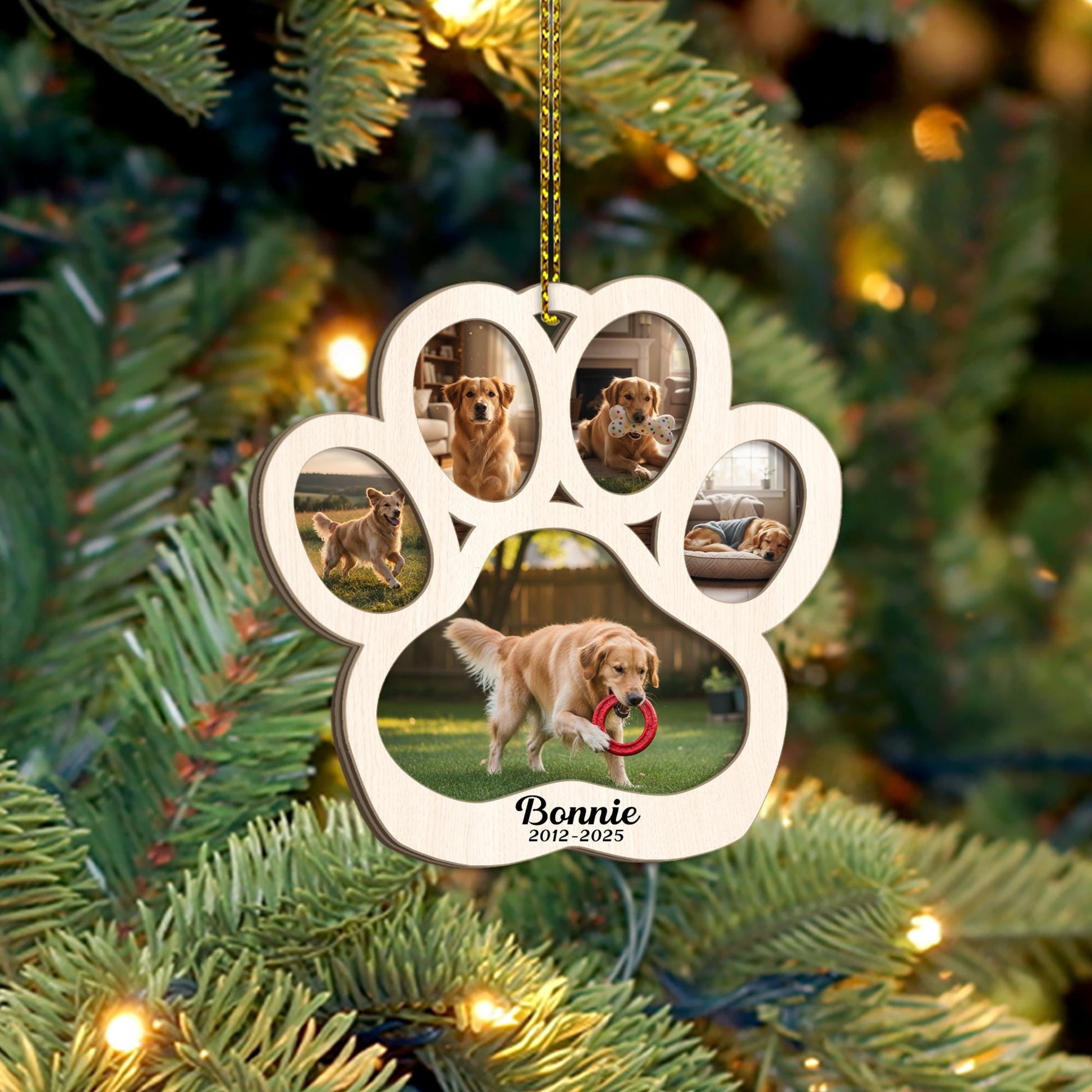 Personalized Pet Memorial Ornament – Custom 2-Layer Wood Paw Print Decoration with Photos and Name