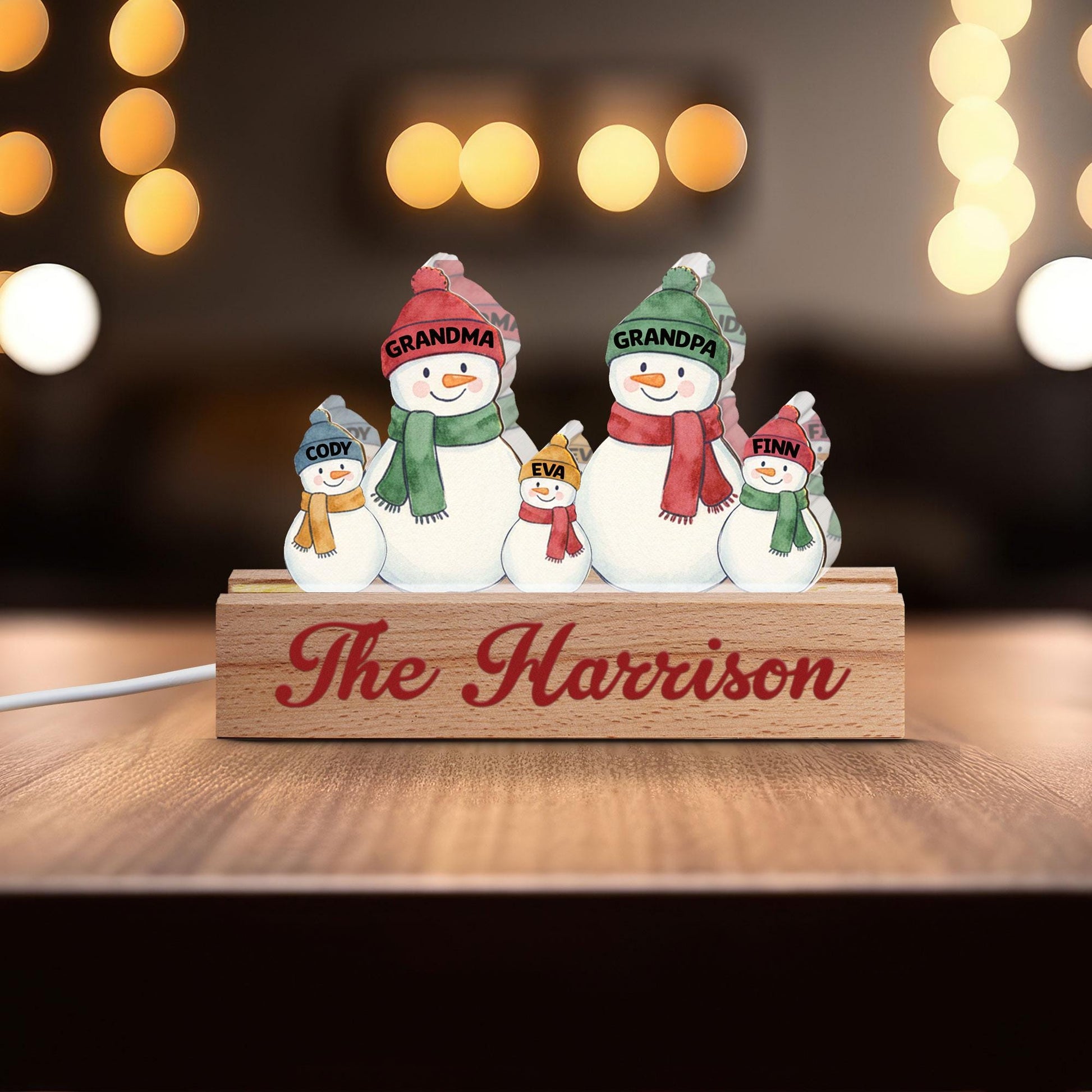 Custom Family Snowman LED Light Personalized Name Display Winter Decoration