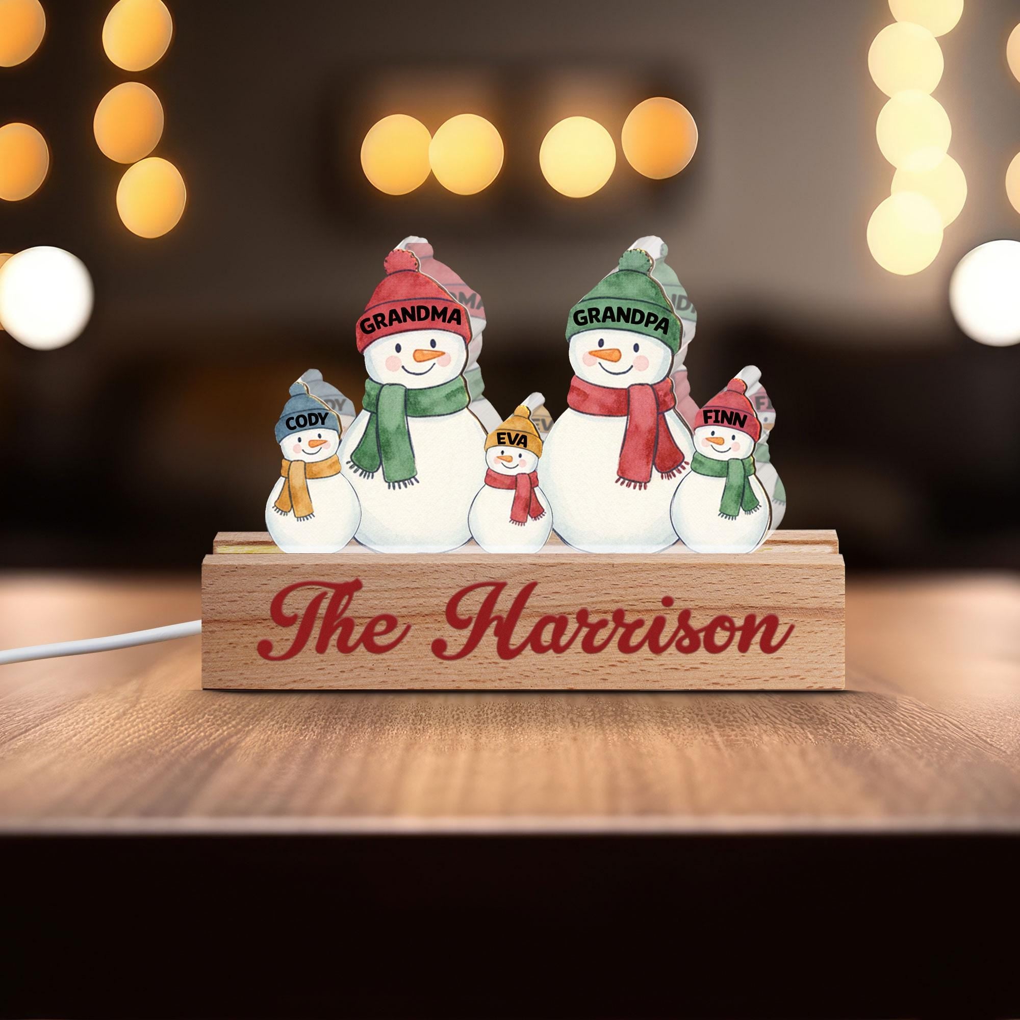 Custom Family Snowman LED Light Personalized Name Display Winter Decoration