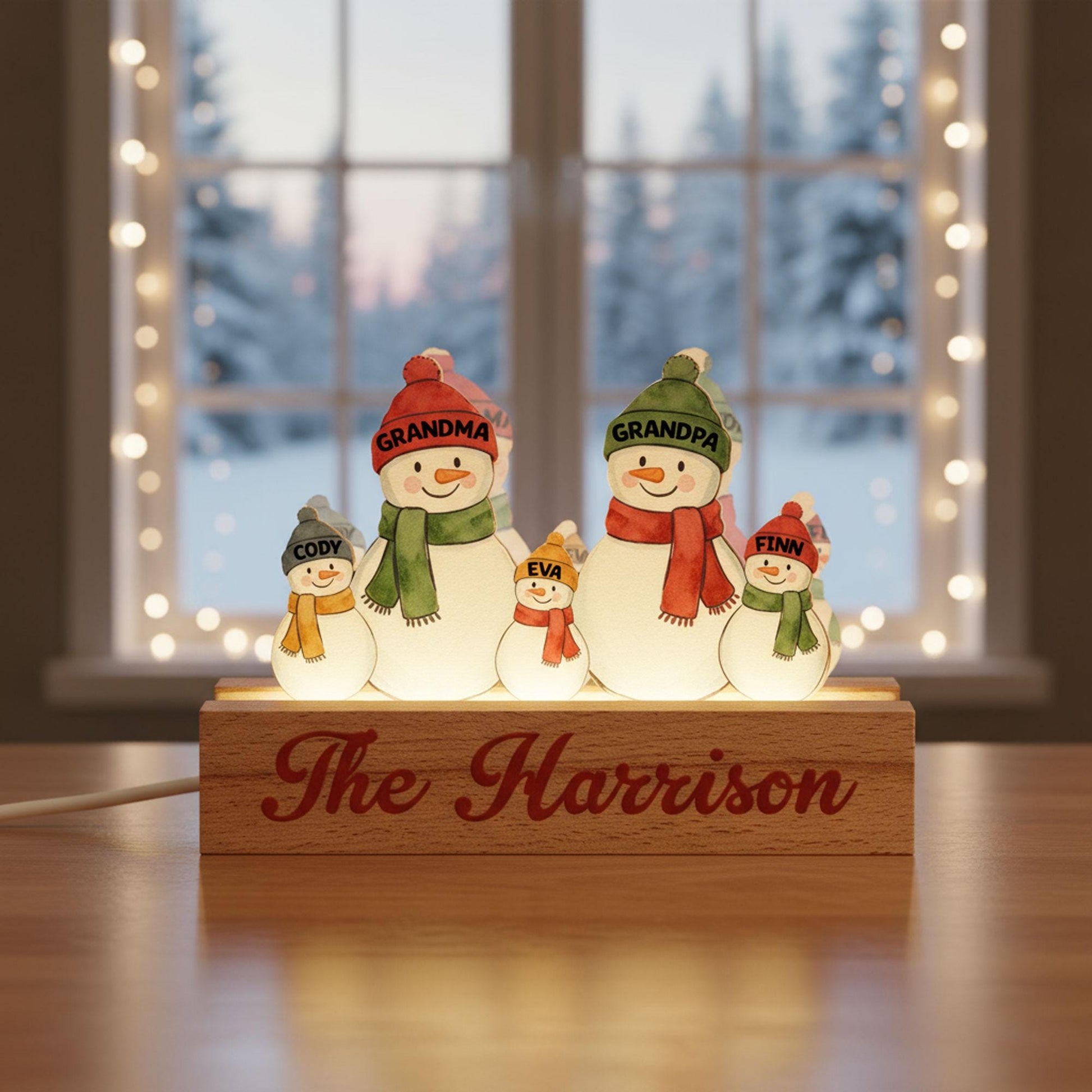 Custom Family Snowman LED Light Personalized Name Display Winter Decoration
