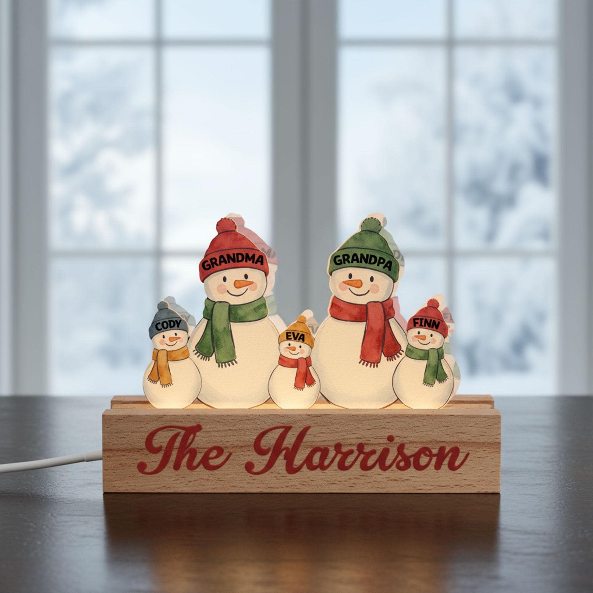 Custom Family Snowman LED Light Personalized Name Display Winter Decoration