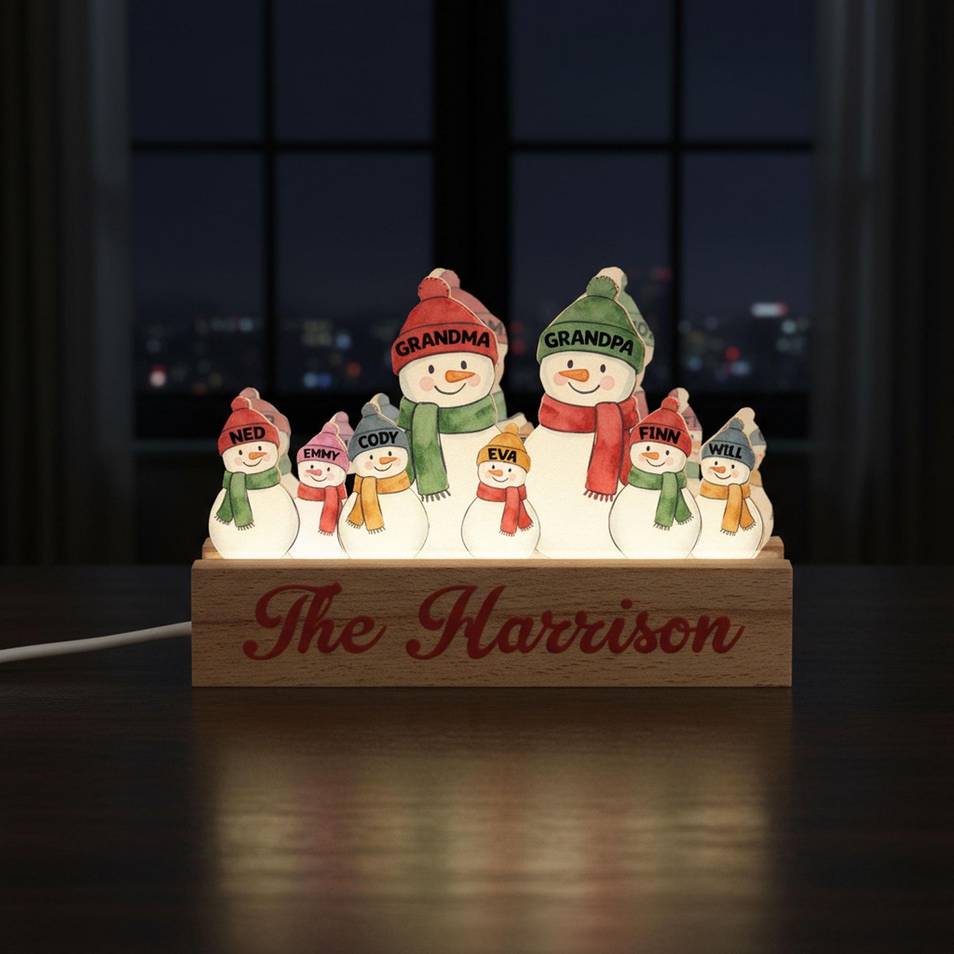 Custom Family Snowman LED Light Personalized Name Display Winter Decoration