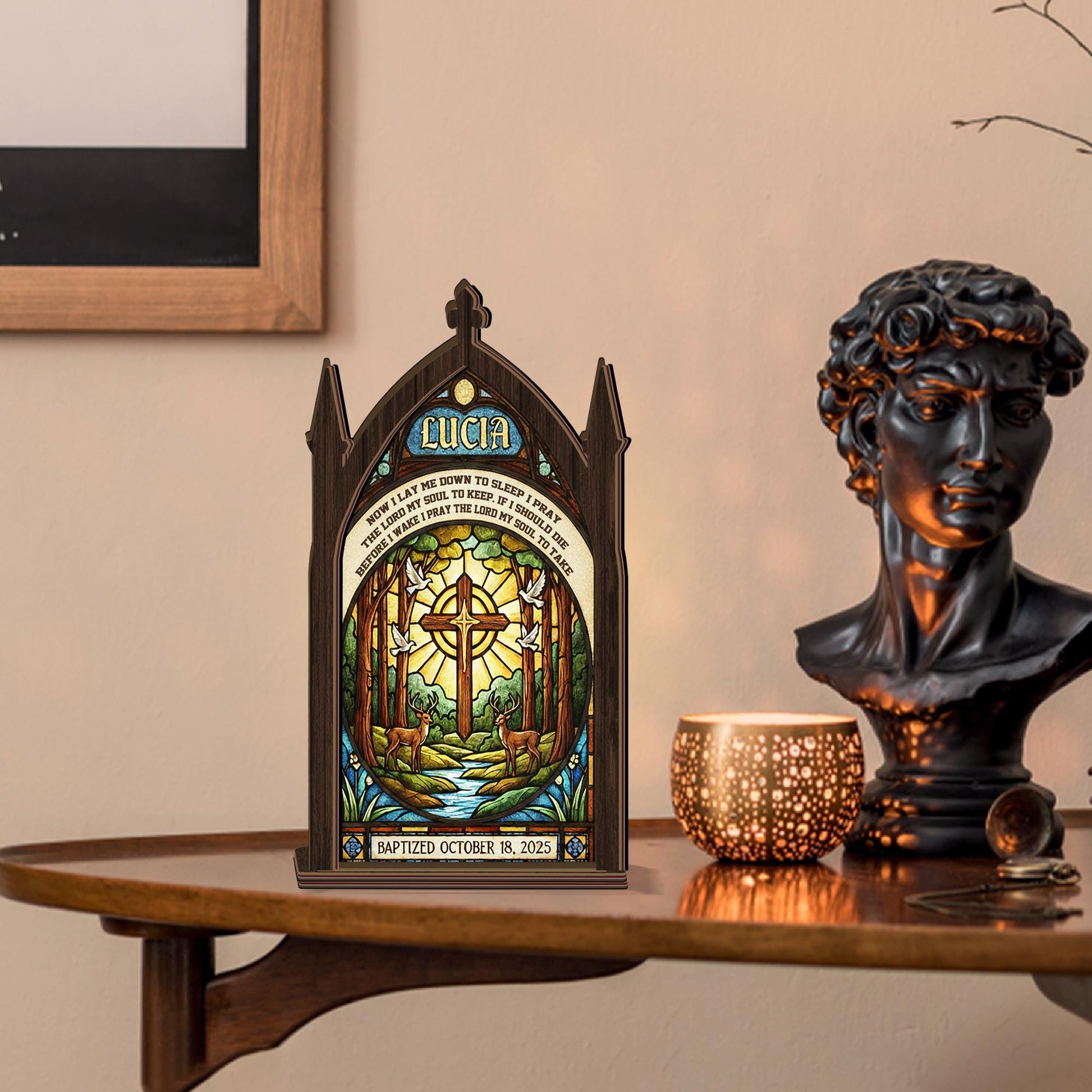 Personalized Baptism Candle Holder: Stained Glass Suncatcher Decor