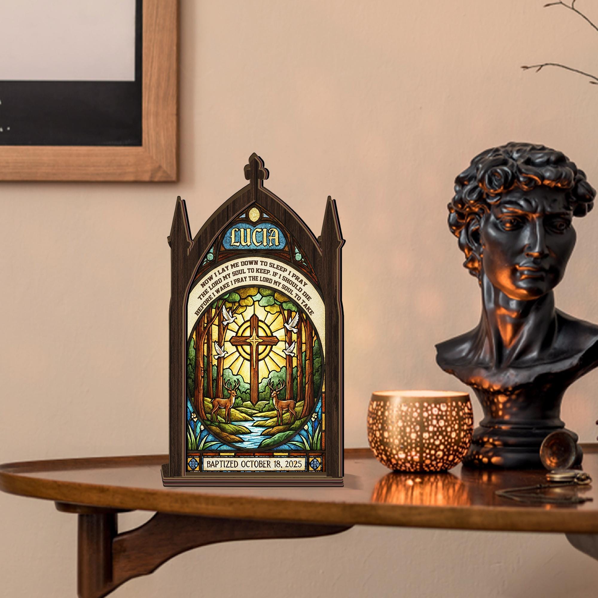 Personalized Baptism Candle Holder: Stained Glass Suncatcher Decor