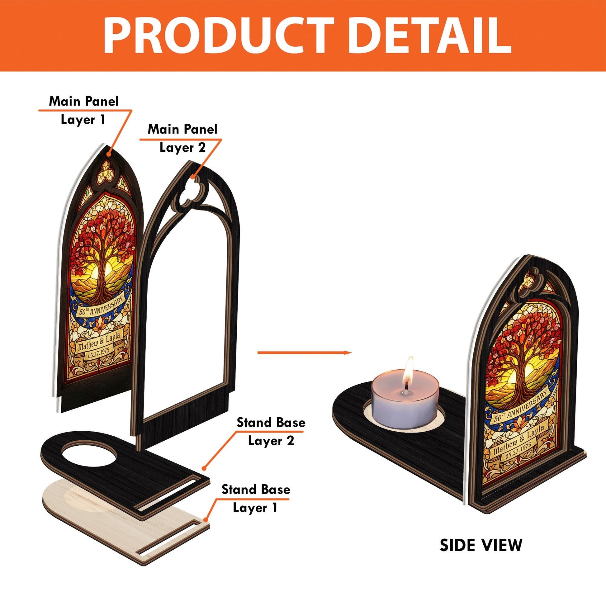 Personalized Anniversary Candle Holder: Stained Glass Tree Design