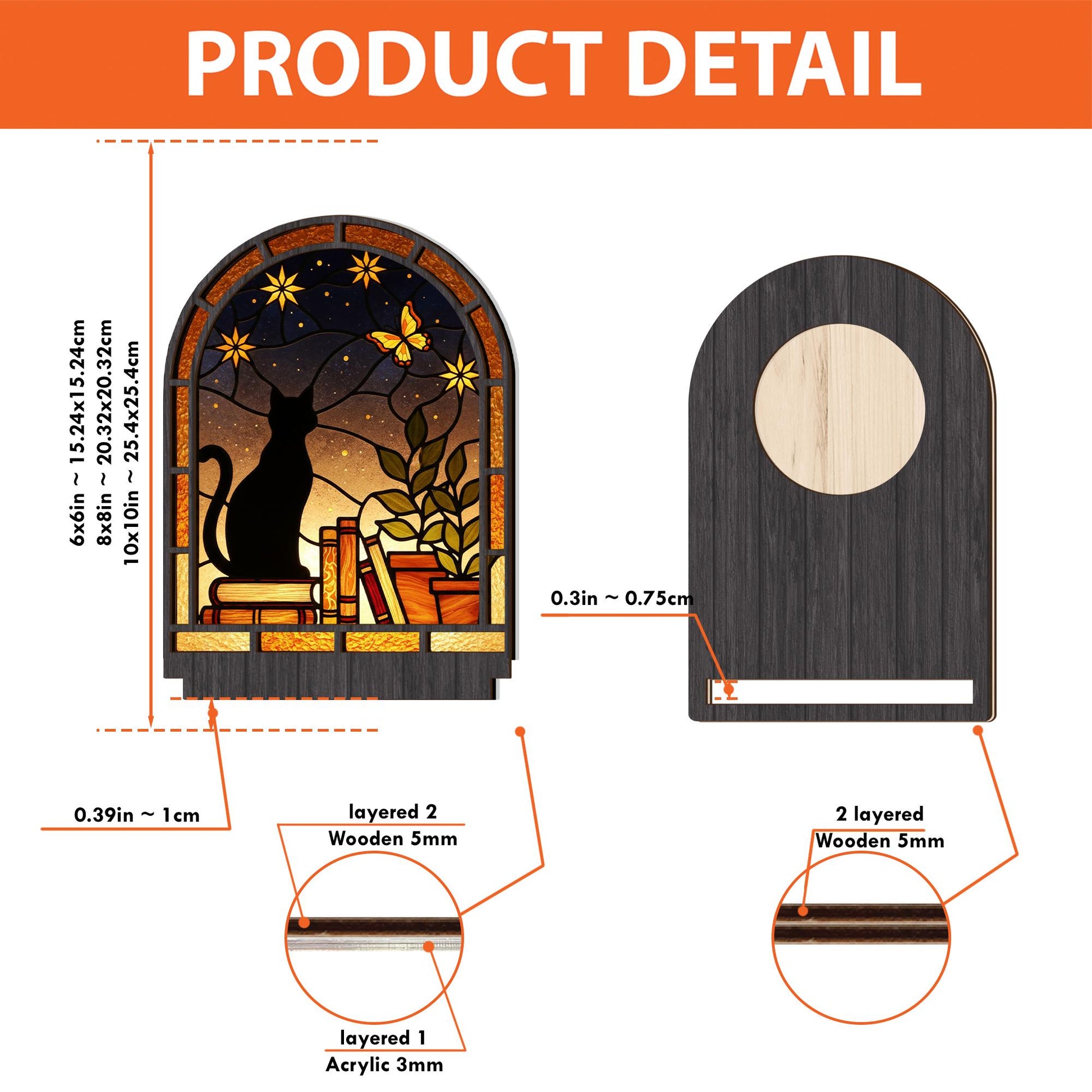 Stained Glass Style Cat Candle Holder: Night Sky Wooden Decoration