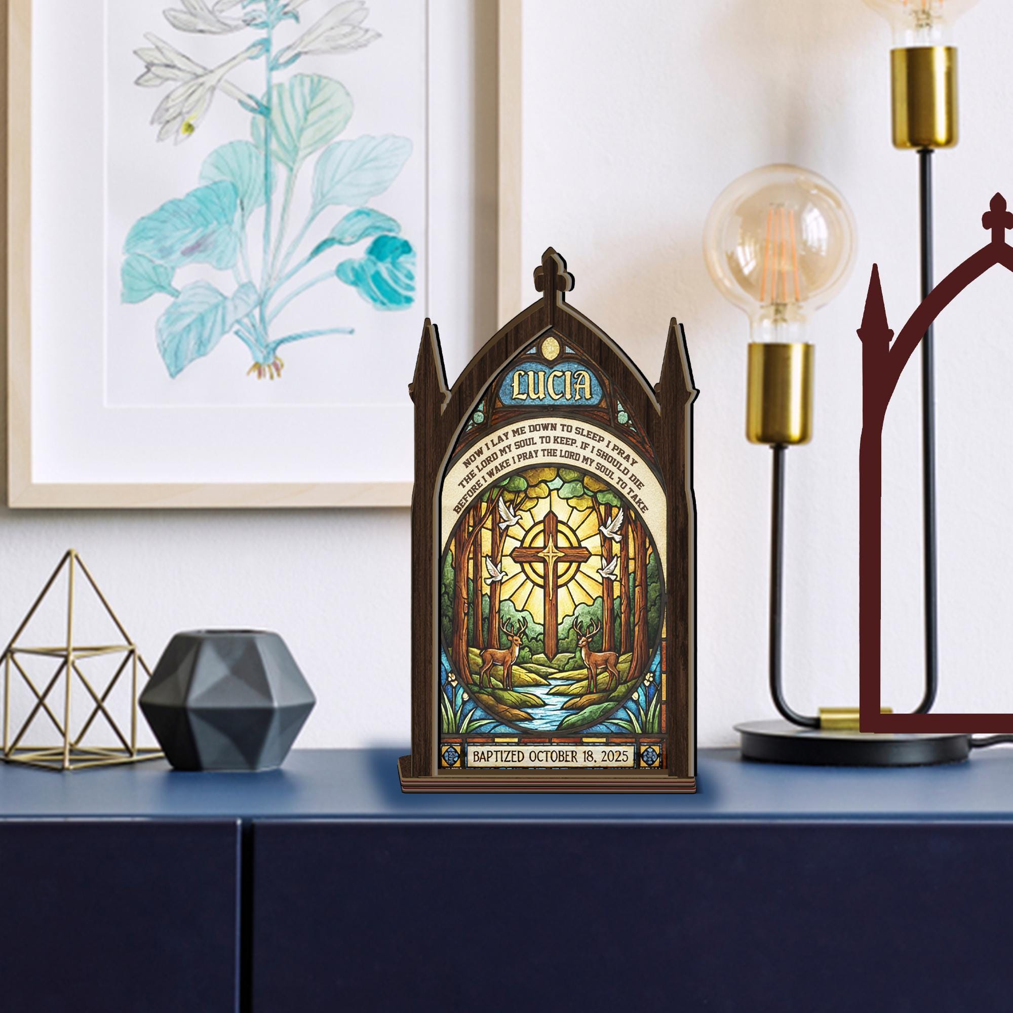 Personalized Baptism Candle Holder: Stained Glass Suncatcher Decor