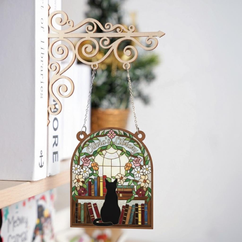 Custom Acrylic Bookshelf Suncatcher Personalized Library Hanging Sign