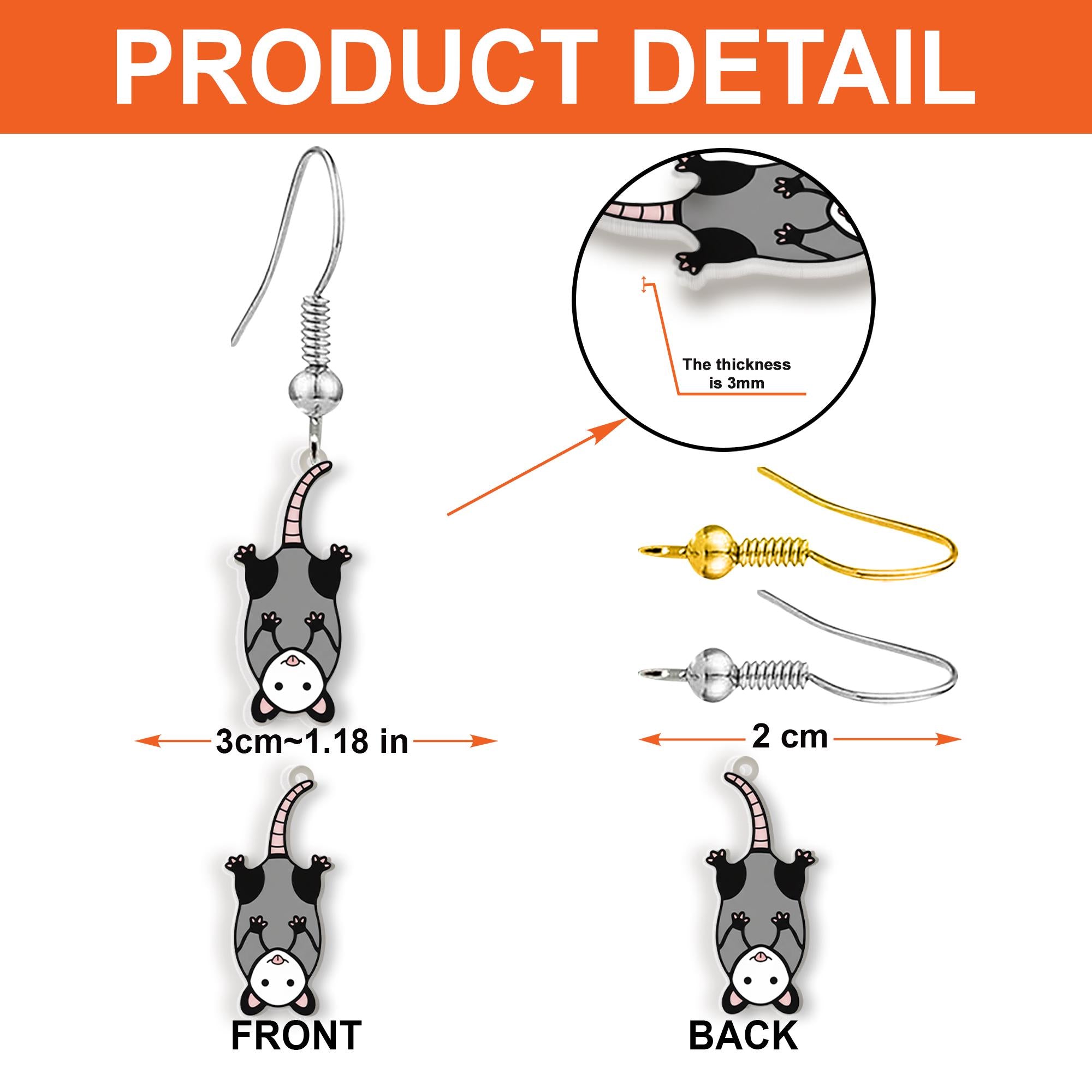 Holographic Opossum Dangle Earrings: Animal Jewelry