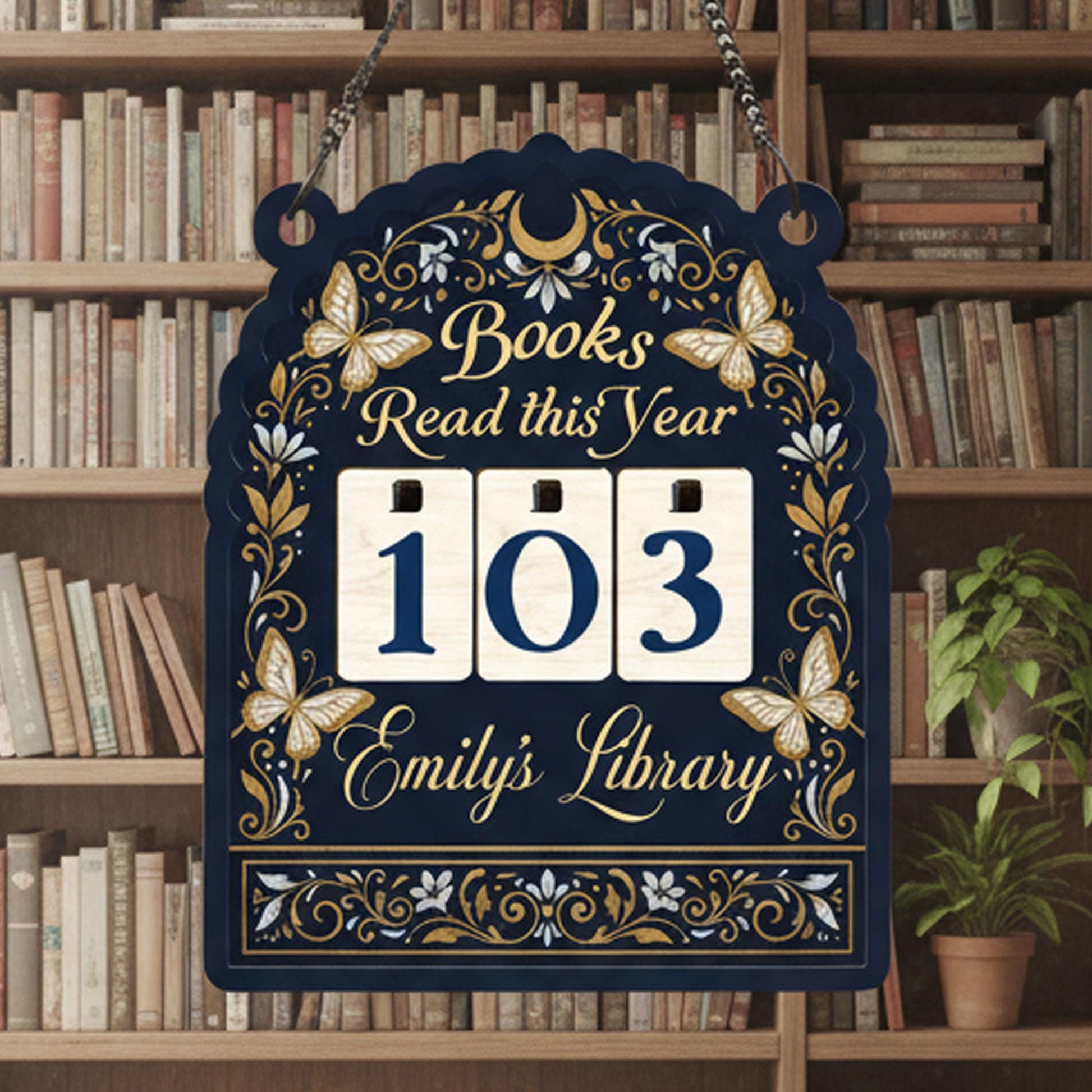 Personalized Books Read Tracker Sign: Floral Chinoiserie Reader Counter