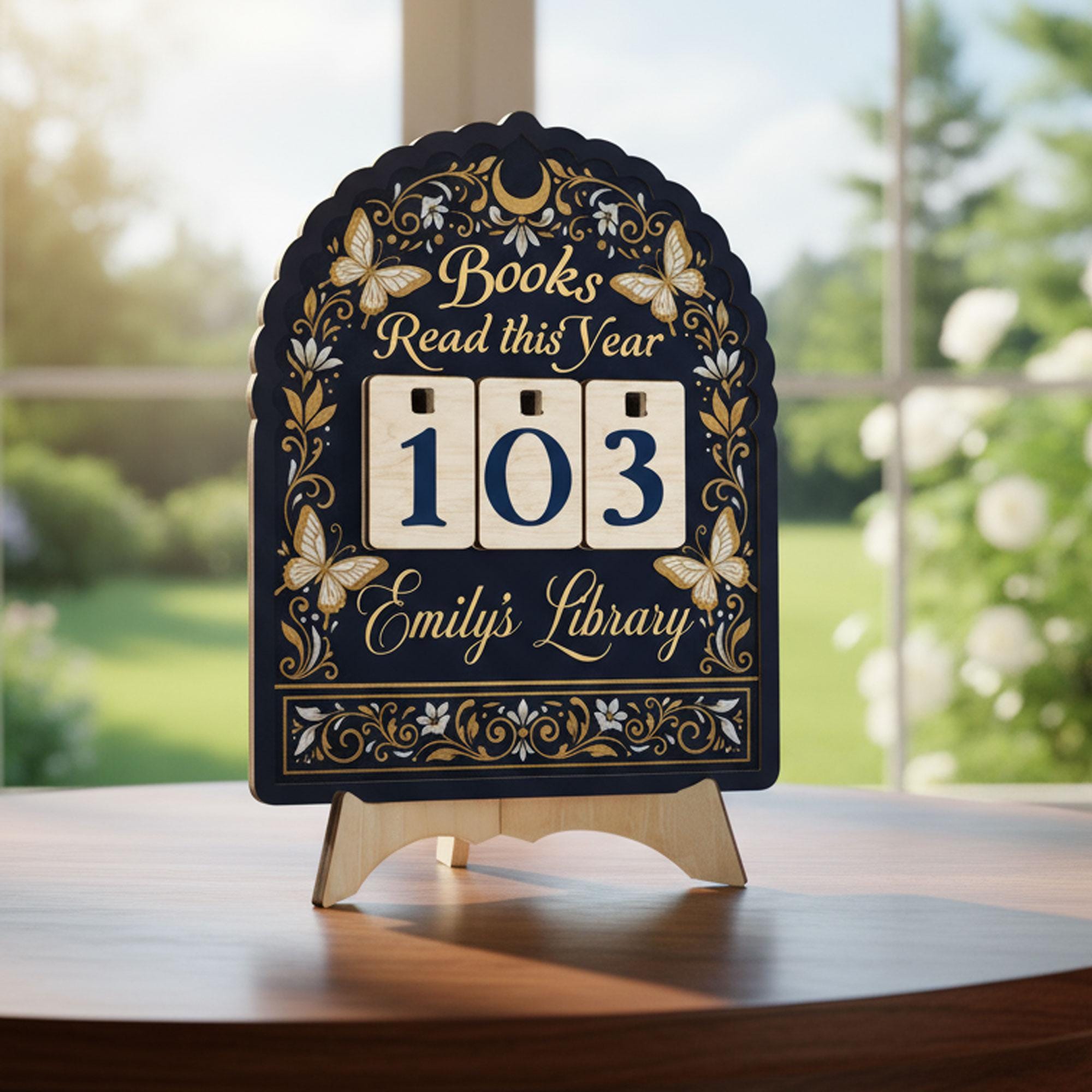 Personalized Books Read Tracker Sign: Floral Chinoiserie Reader Counter