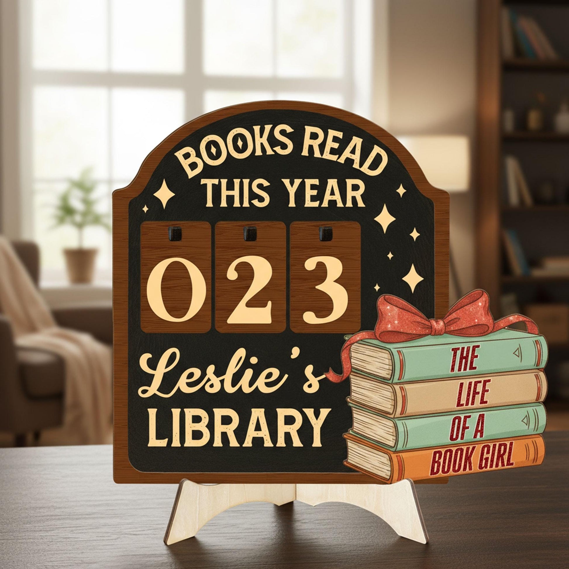 Personalized Books Read Tracker: Engraved Reader Counter, Cozy Bookshelf Decor