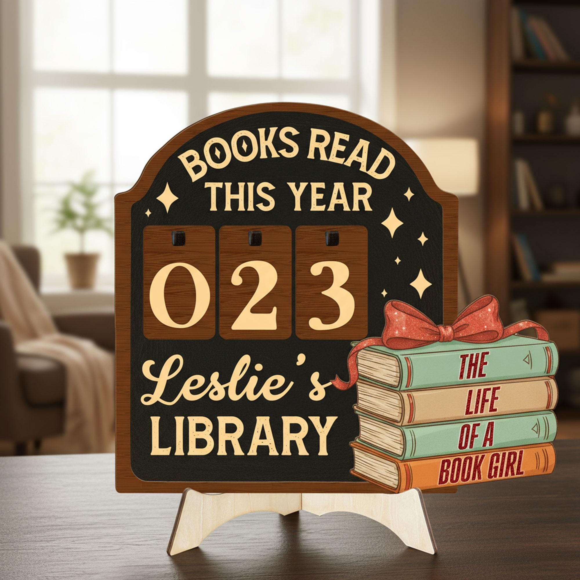 Personalized Books Read Tracker: Engraved Reader Counter, Cozy Bookshelf Decor