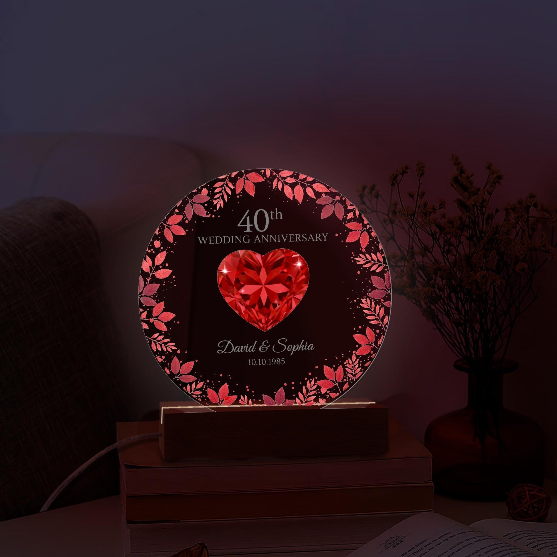Custom LED Anniversary Night Light - 40th Wedding Anniversary Gift image 1