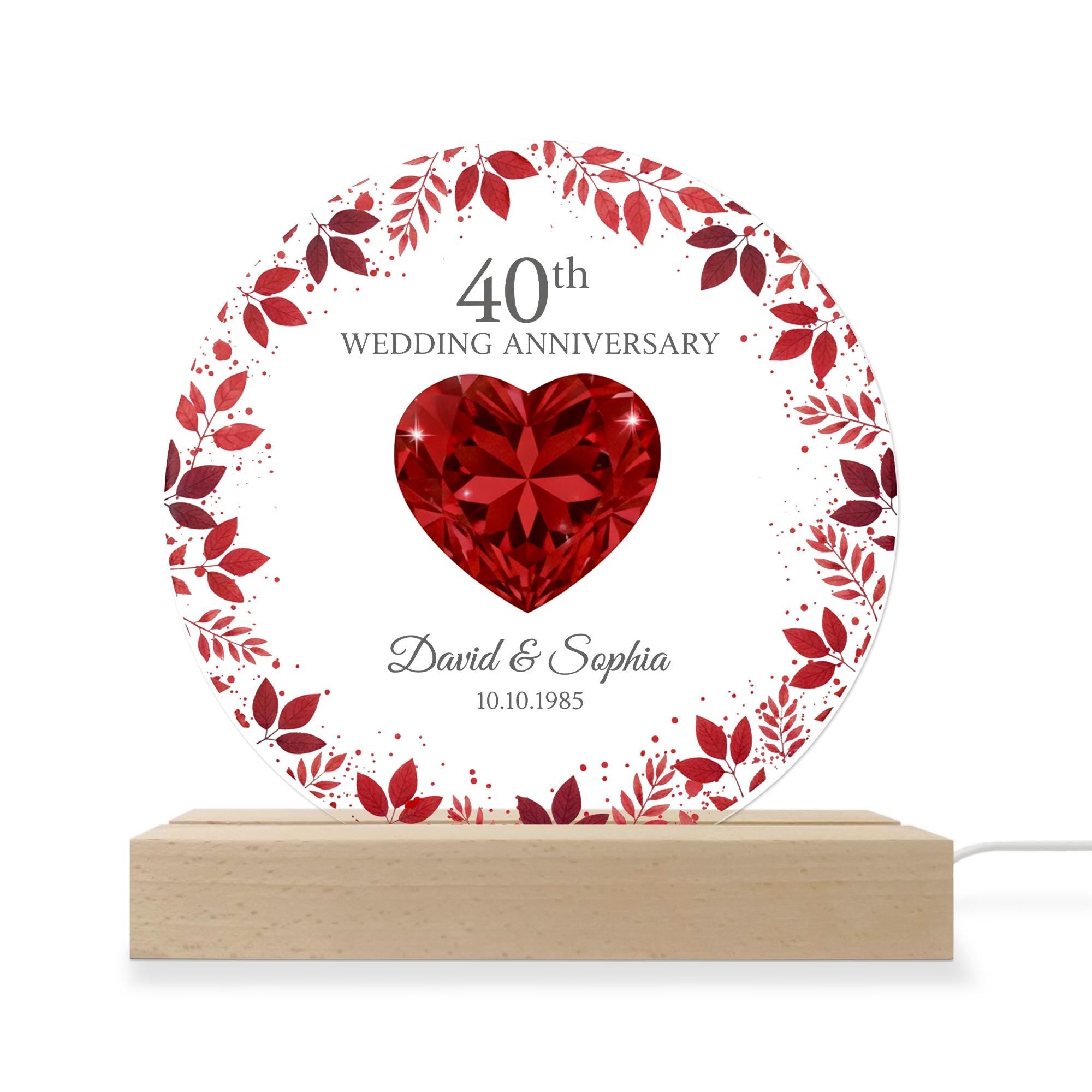 Custom LED Anniversary Night Light - 40th Wedding Anniversary Gift image 12
