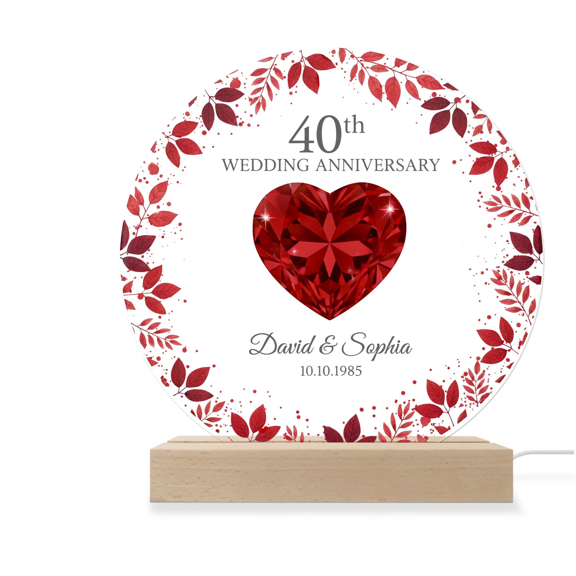 Custom LED Anniversary Night Light - 40th Wedding Anniversary Gift image 11