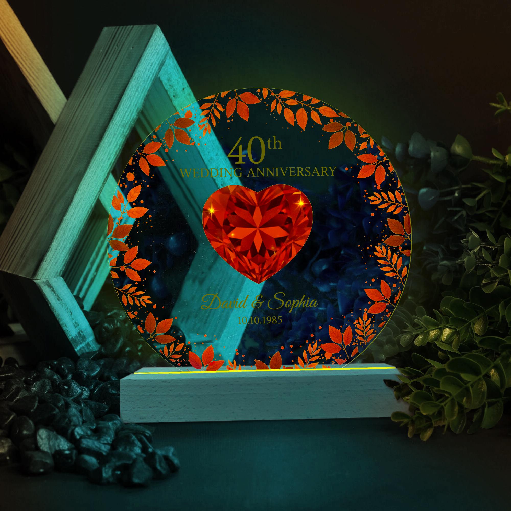 Custom LED Anniversary Night Light - 40th Wedding Anniversary Gift image 3