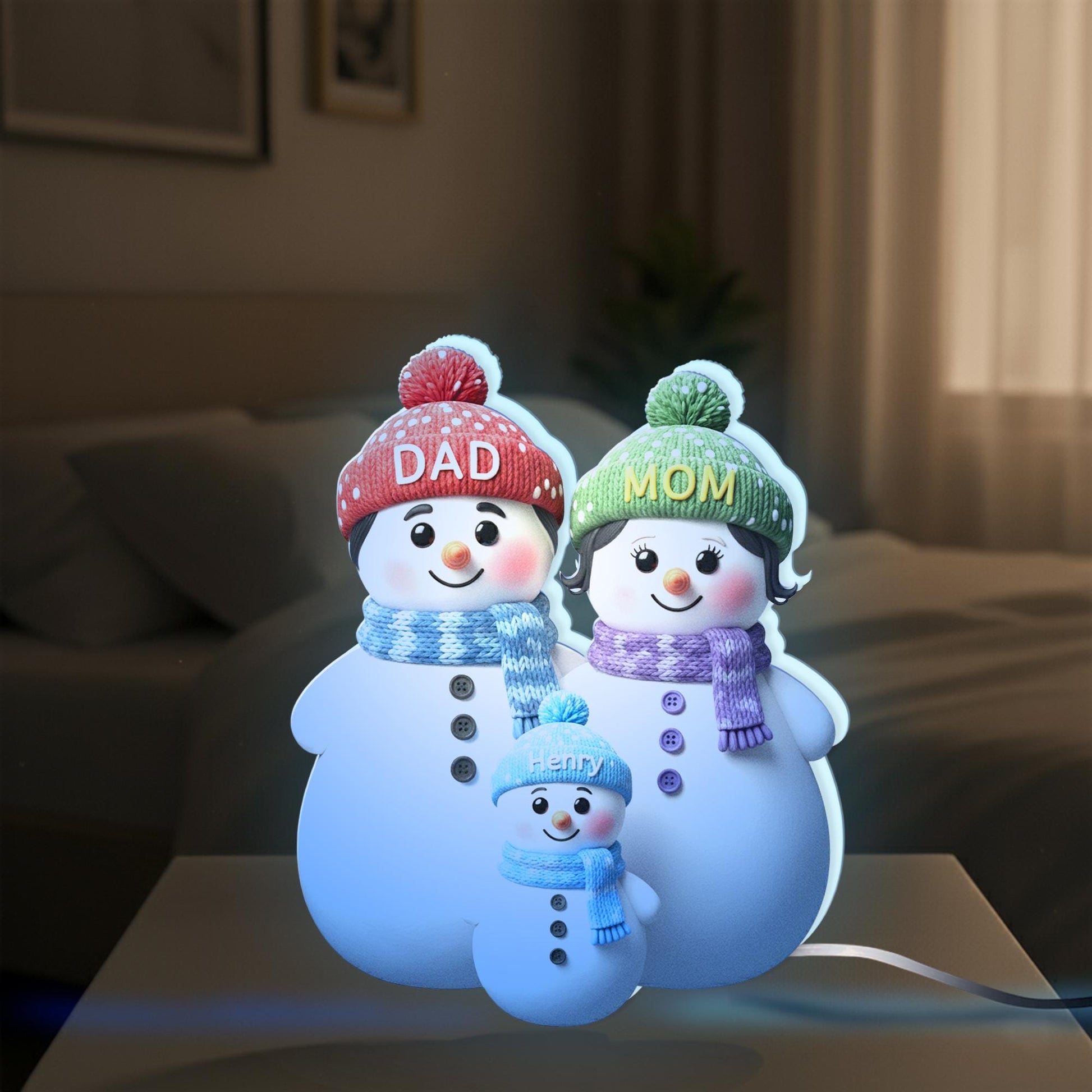 Custom Snowman Family LED Light Box : Personalized Names Winter Lamp image 1