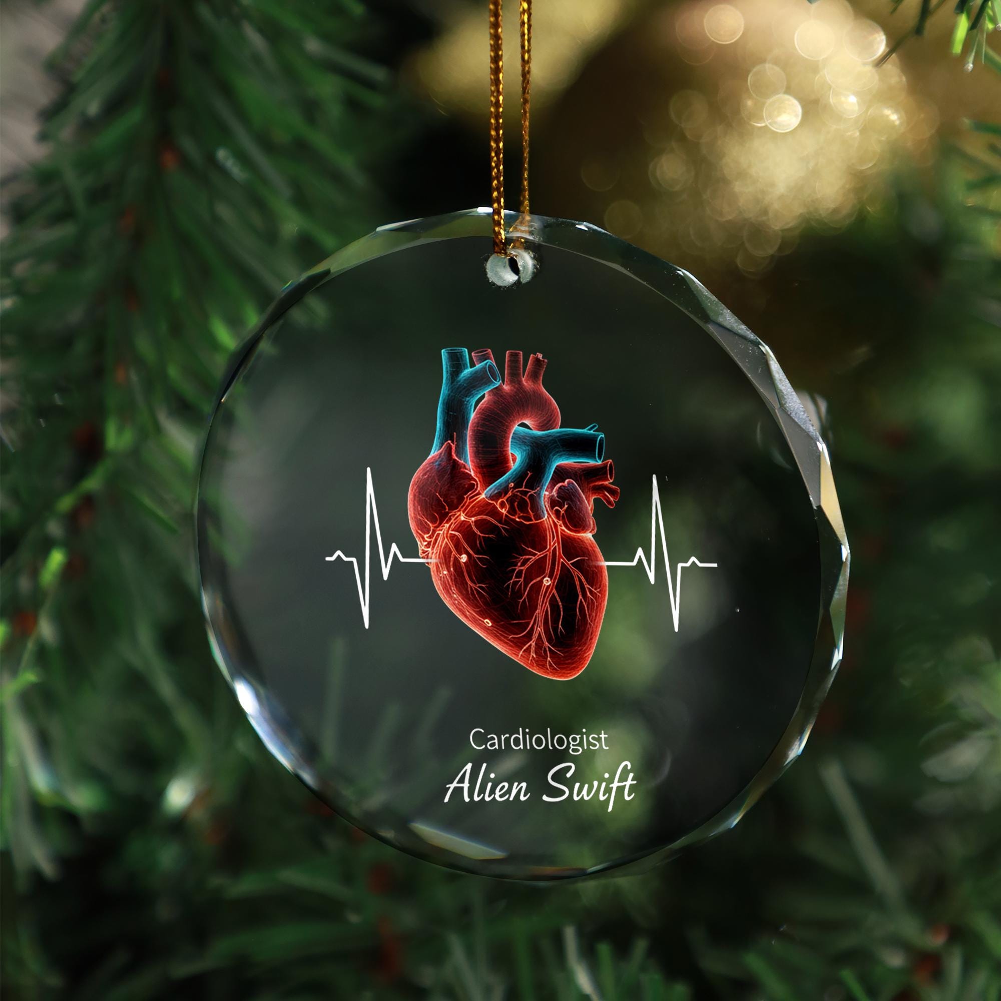 Personalized Cardiologist Heart Glass Ornament: Custom Name Gift for Doctor image 2