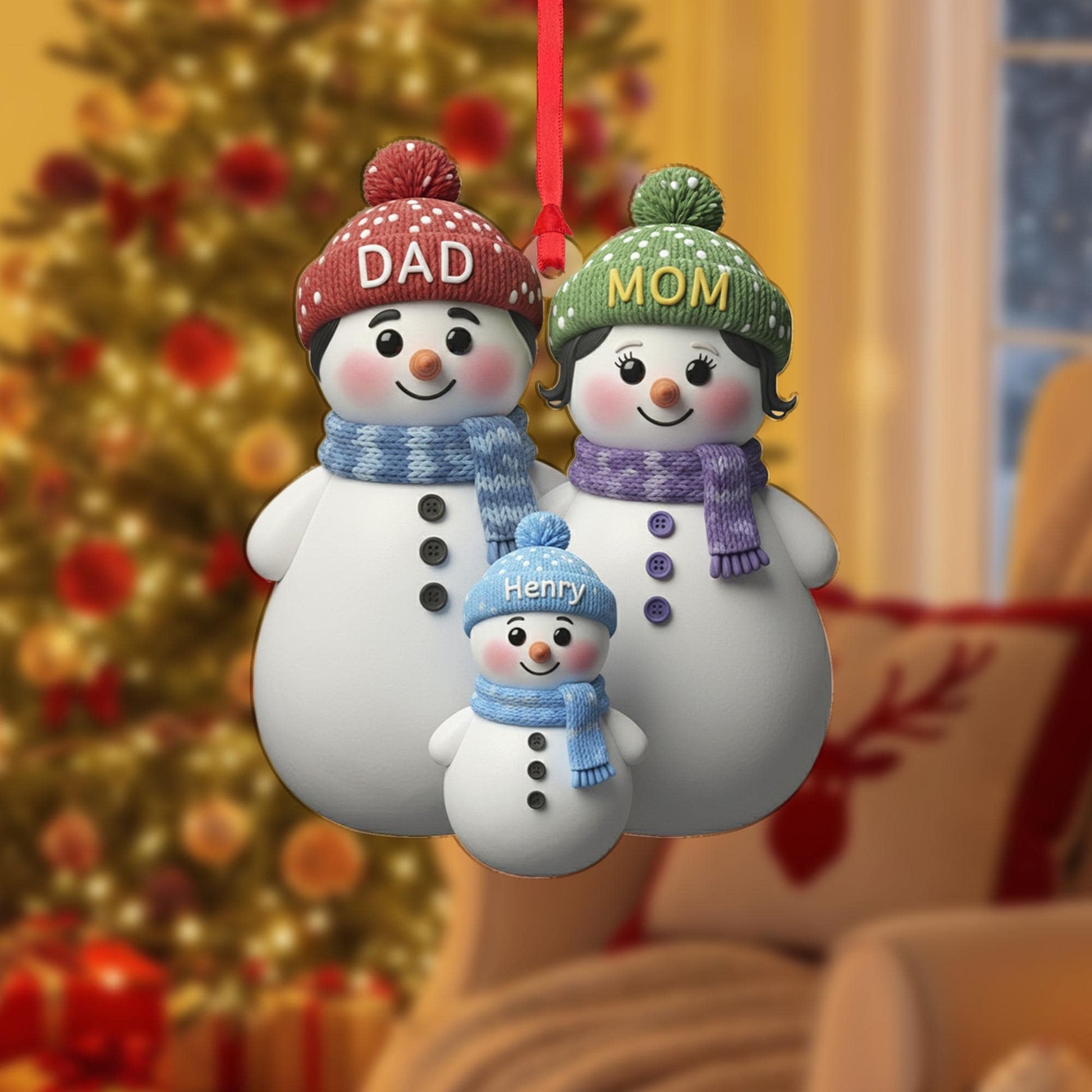 Custom Snowman Family Ornament : Personalized Names Parents with kids image 2