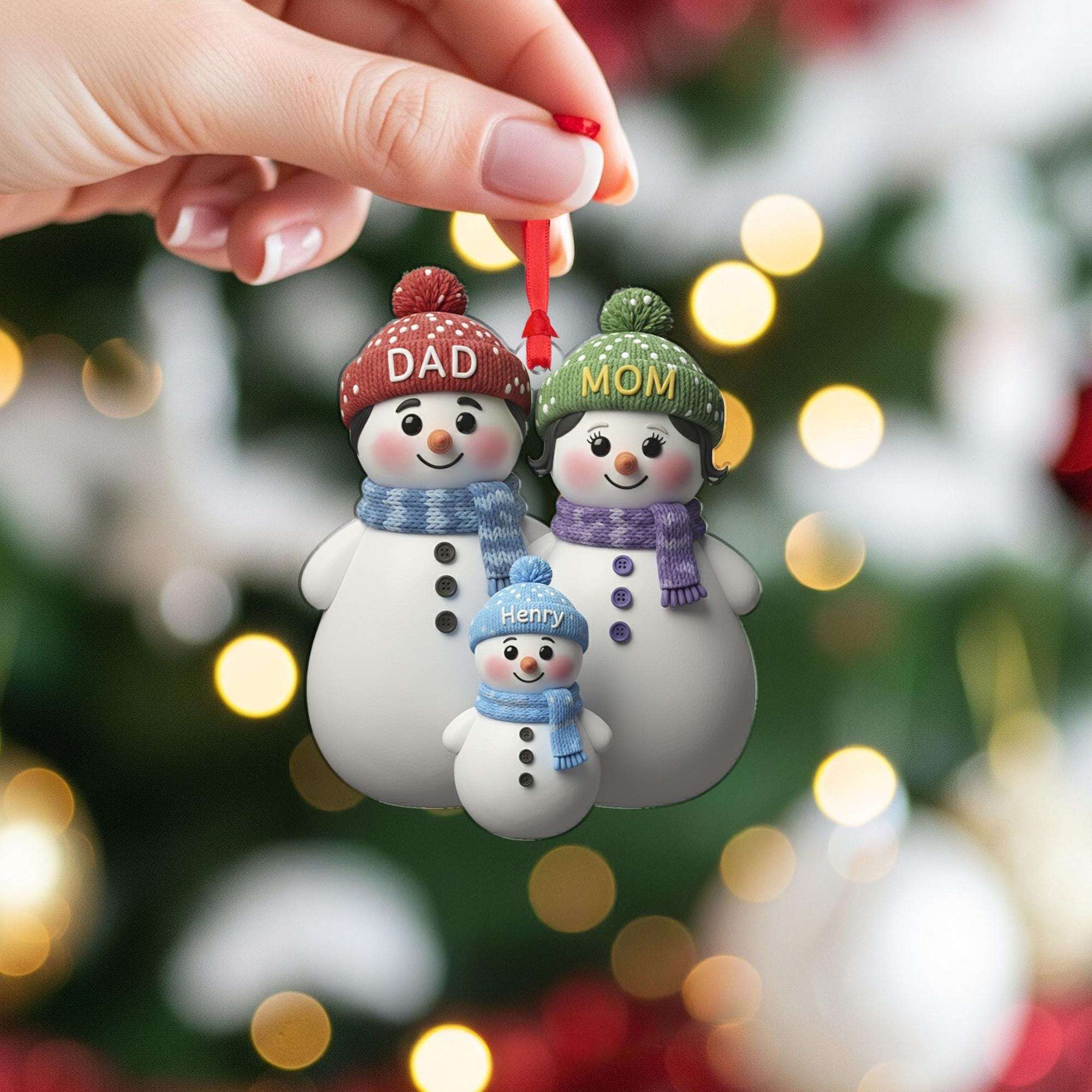 Custom Snowman Family Ornament : Personalized Names Parents with kids image 1