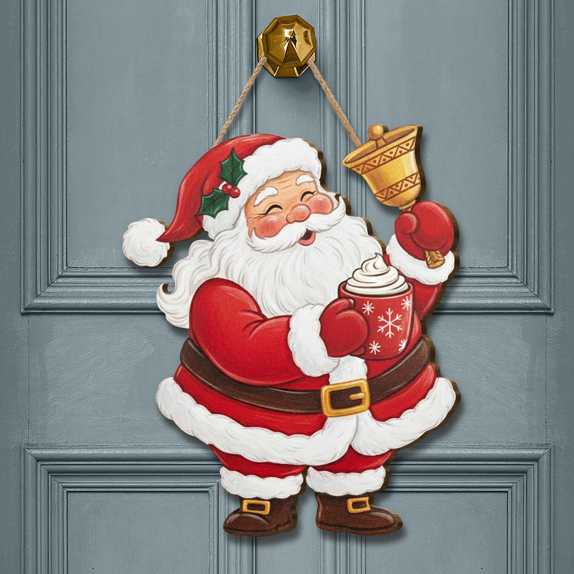 Wooden Santa Door Sign – Christmas Wall Hanging, Holiday Entryway Decoration, Festive Santa Design image 1