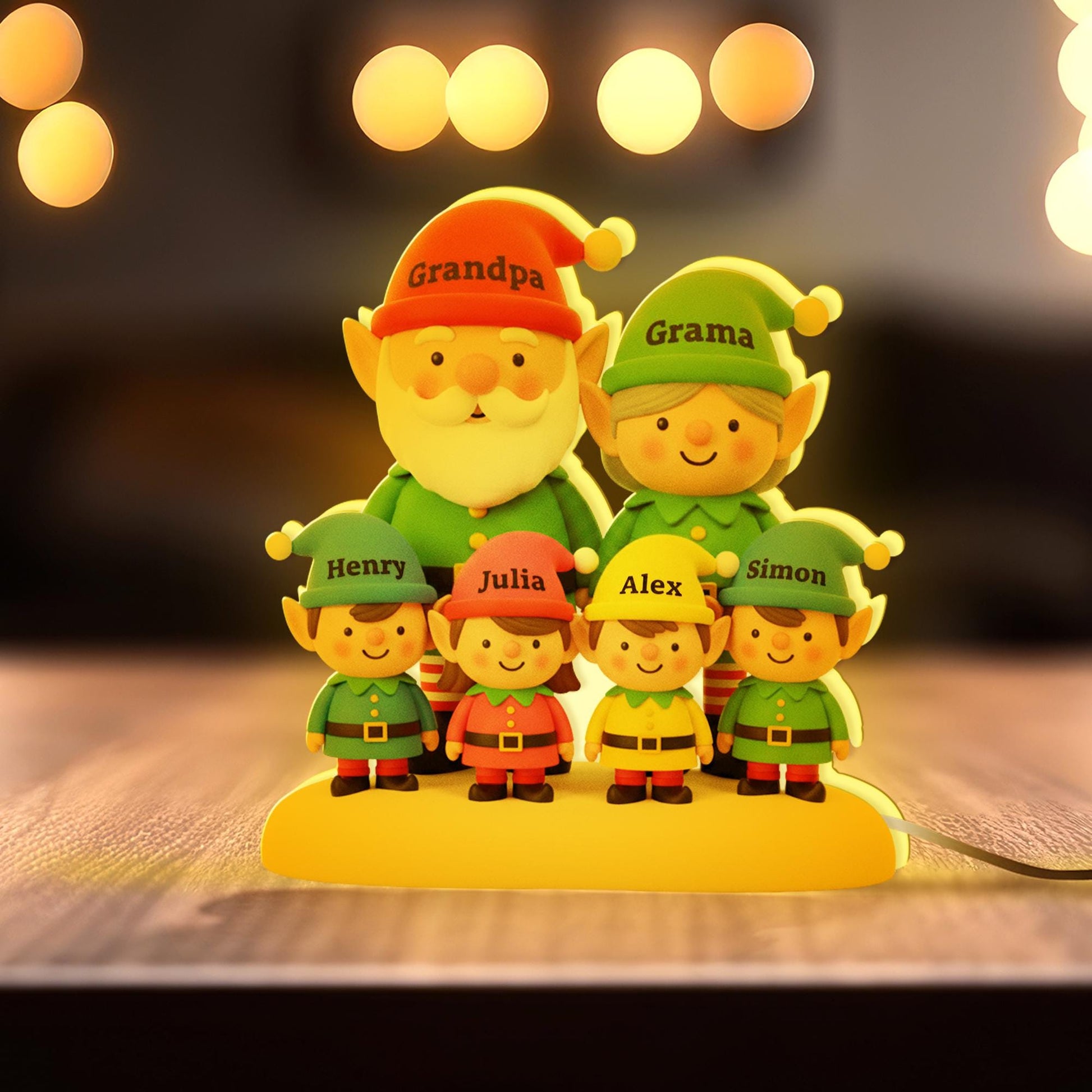 Custom Elf Family LED Light Box with Grandma Grandpa: Personalized Names Winter Lamp image 1