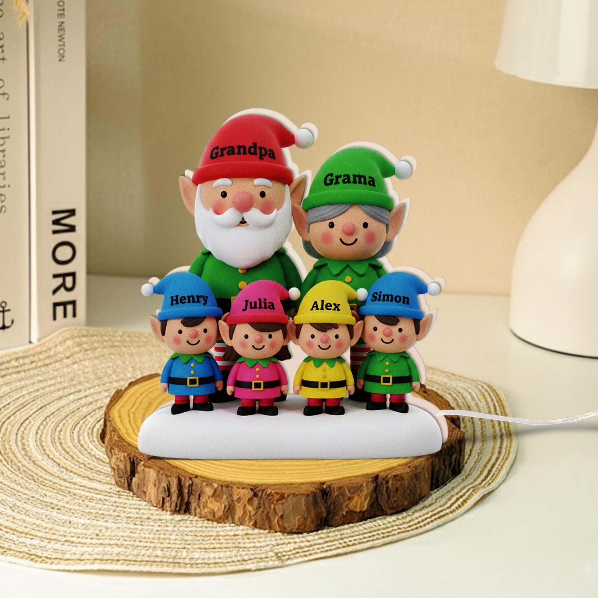 Custom Elf Family LED Light Box with Grandma Grandpa: Personalized Names Winter Lamp image 3