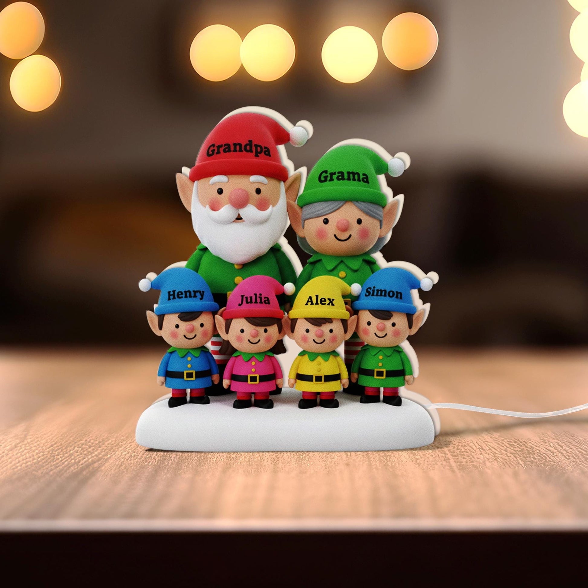Custom Elf Family LED Light Box with Grandma Grandpa: Personalized Names Winter Lamp image 4