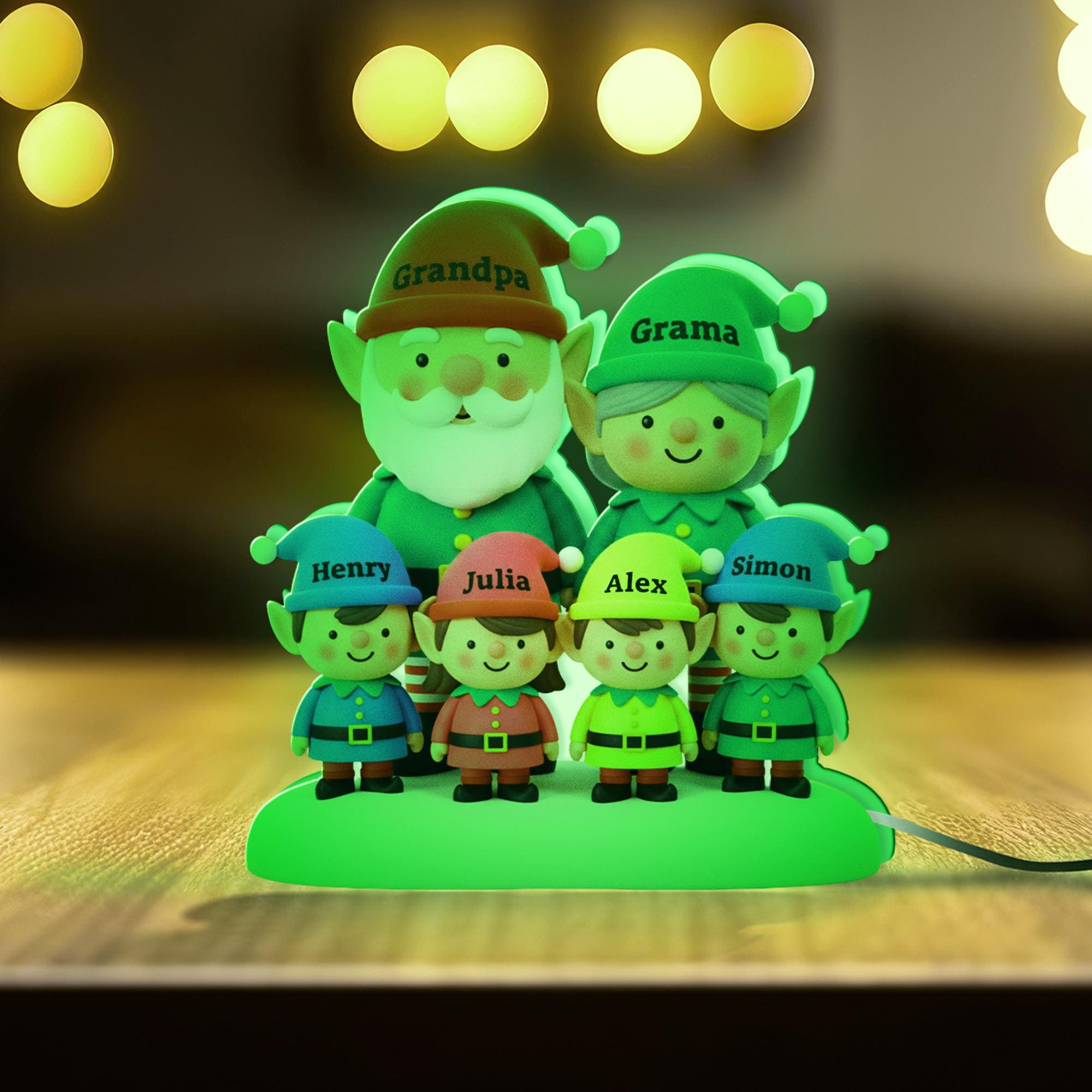 Custom Elf Family LED Light Box with Grandma Grandpa: Personalized Names Winter Lamp image 5