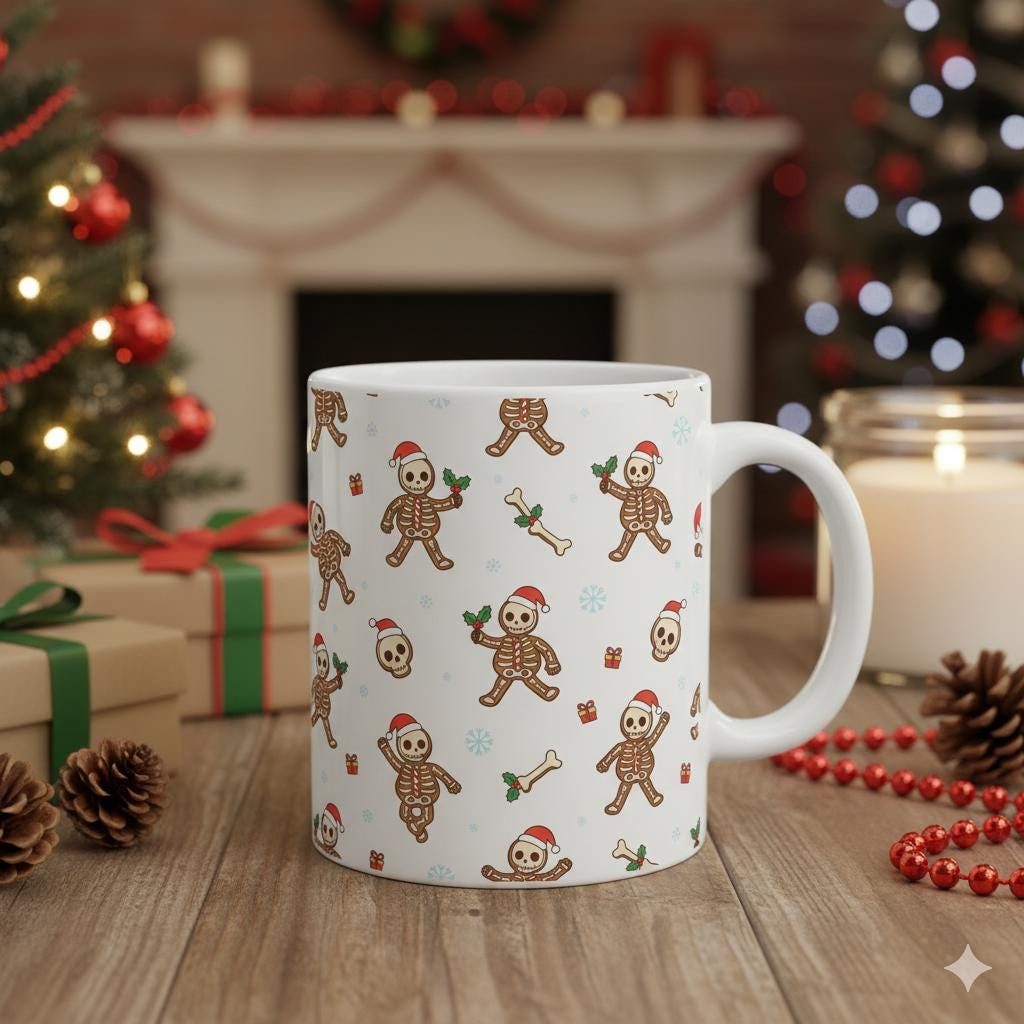 Christmas X-Ray Gingerbread Ceramic Mug with Skeleton Cookie image 2