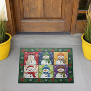 Holly Frame Snowman Panel Doormat — Checkerboard Holiday Entry Floor Mat image 1