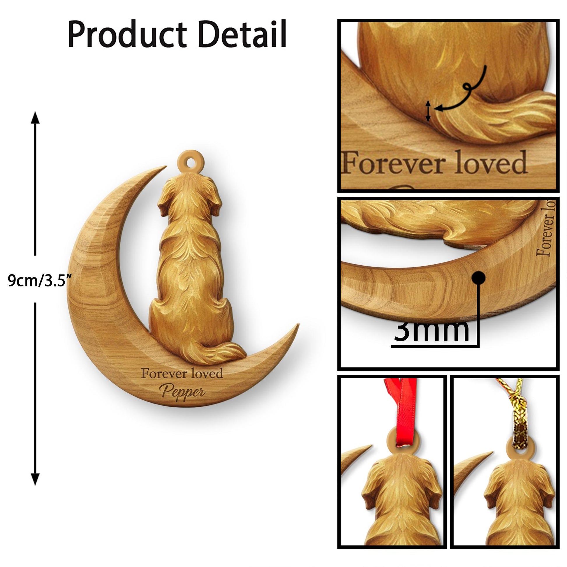 Personalised Wooden Dog Memorial Ornament Moon Hanging image 5