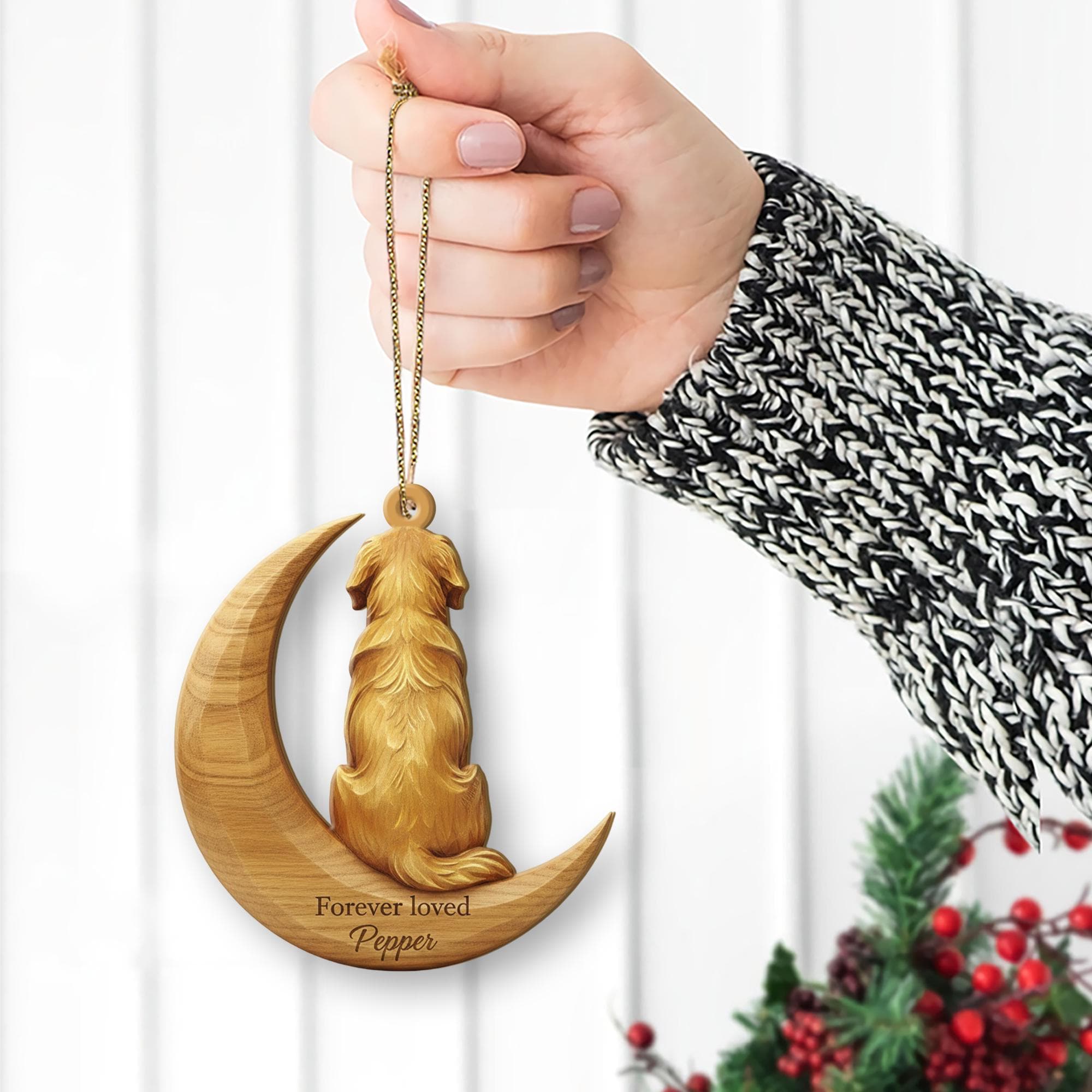 Personalised Wooden Dog Memorial Ornament Moon Hanging image 6