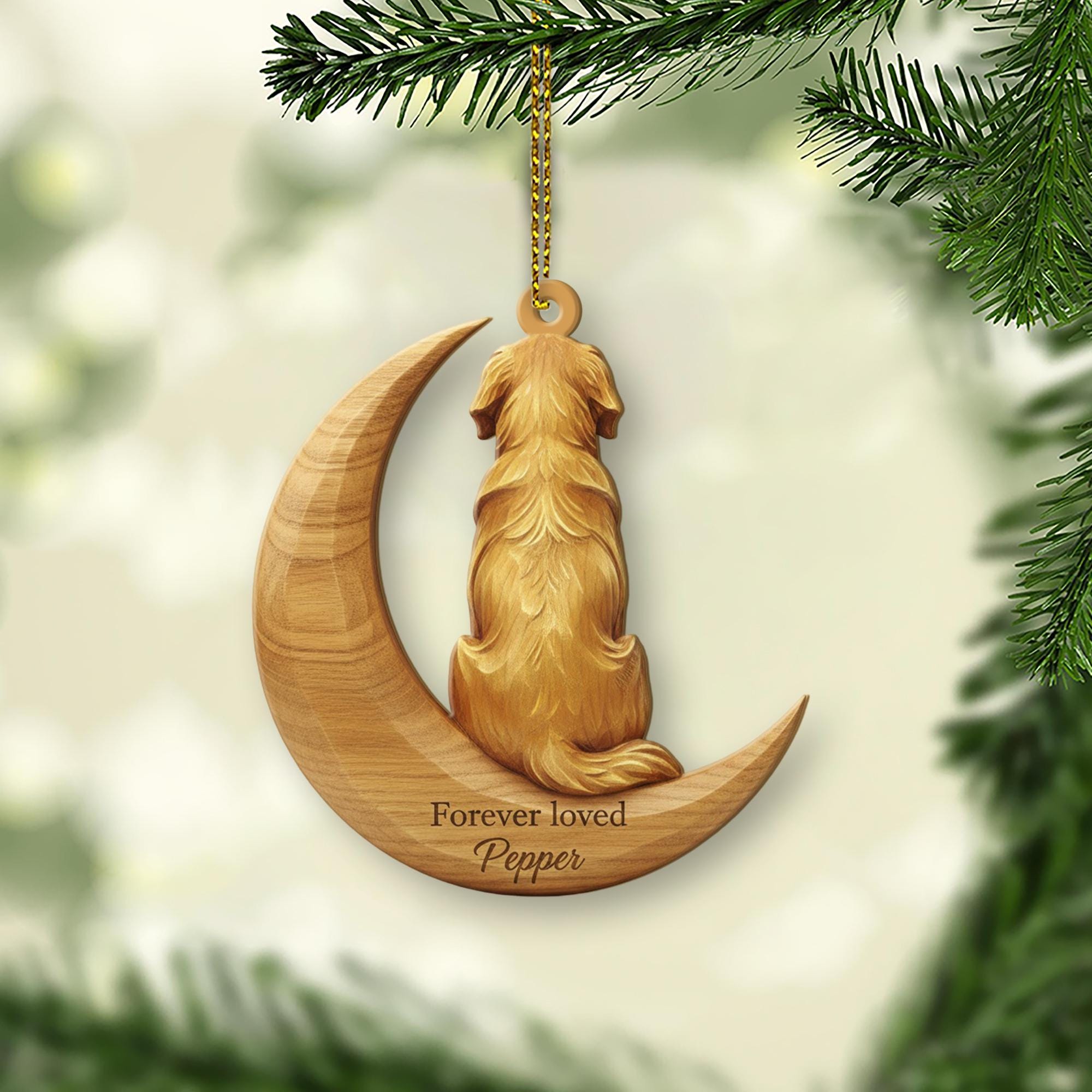 Personalised Wooden Dog Memorial Ornament Moon Hanging image 1