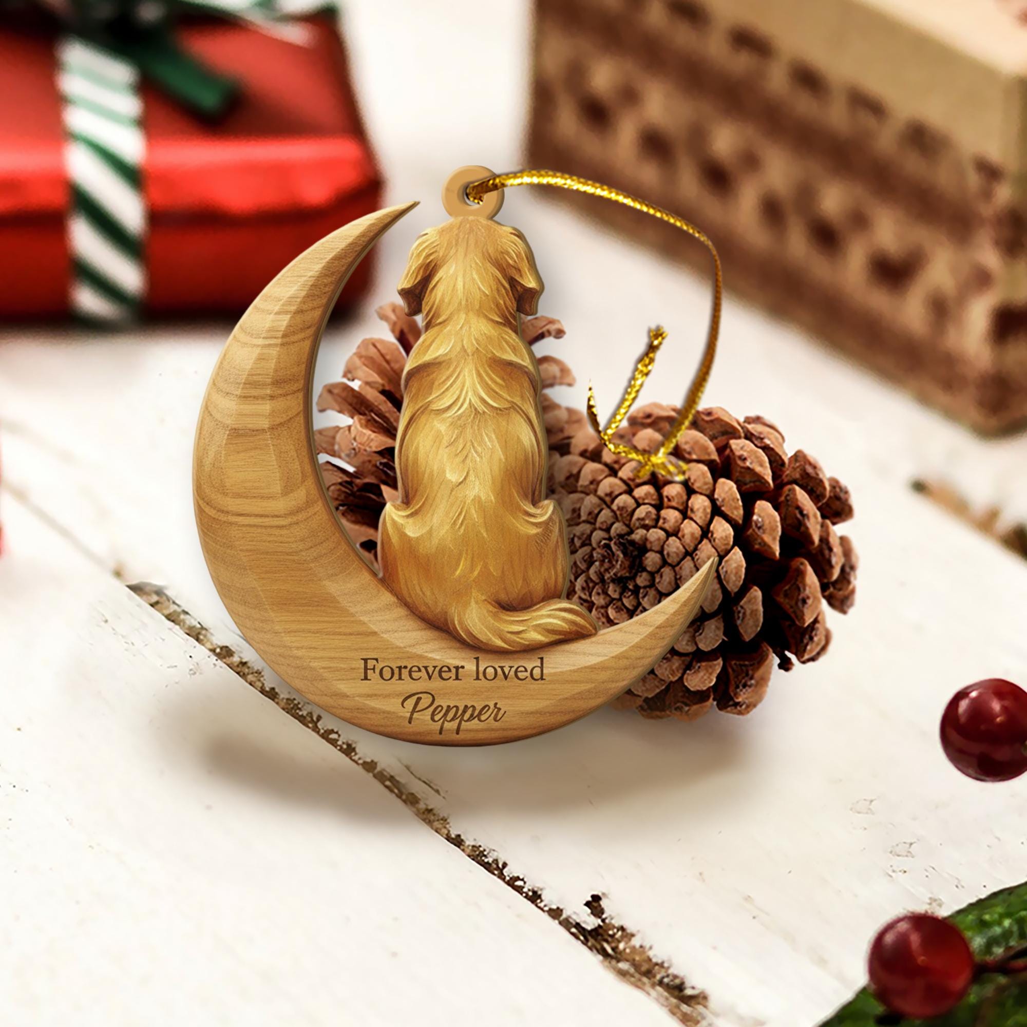 Personalised Wooden Dog Memorial Ornament Moon Hanging image 8