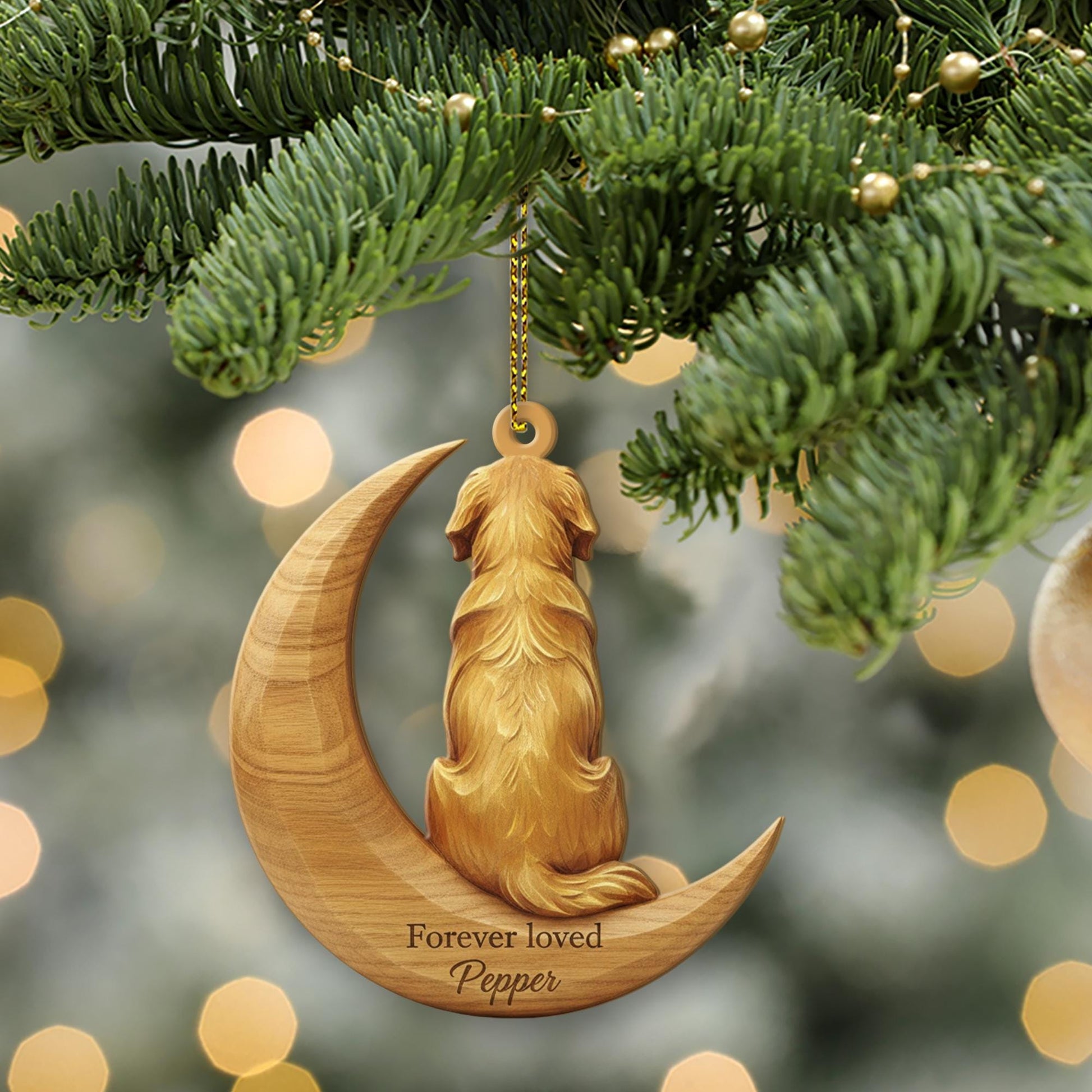Personalised Wooden Dog Memorial Ornament Moon Hanging image 4