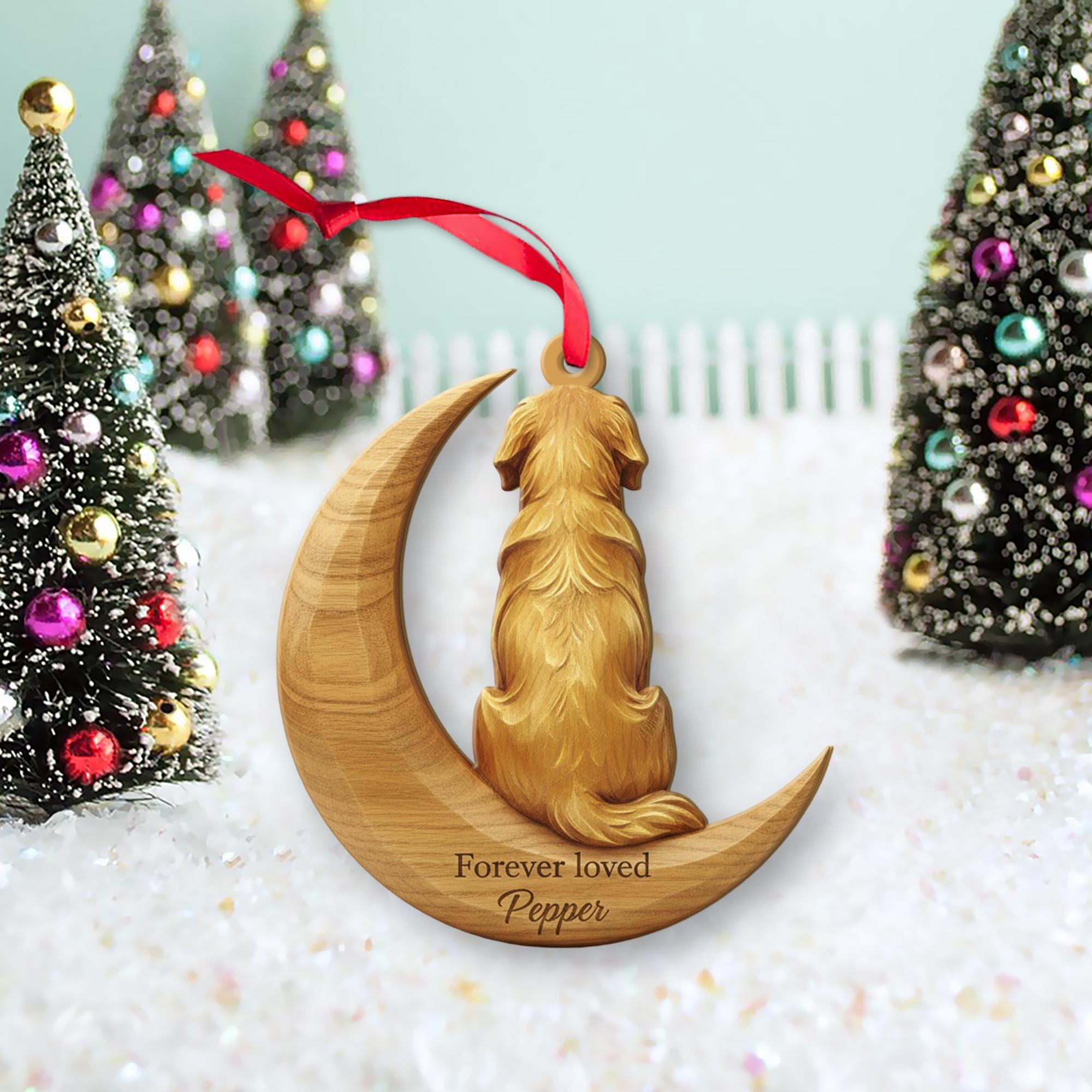 Personalised Wooden Dog Memorial Ornament Moon Hanging image 7