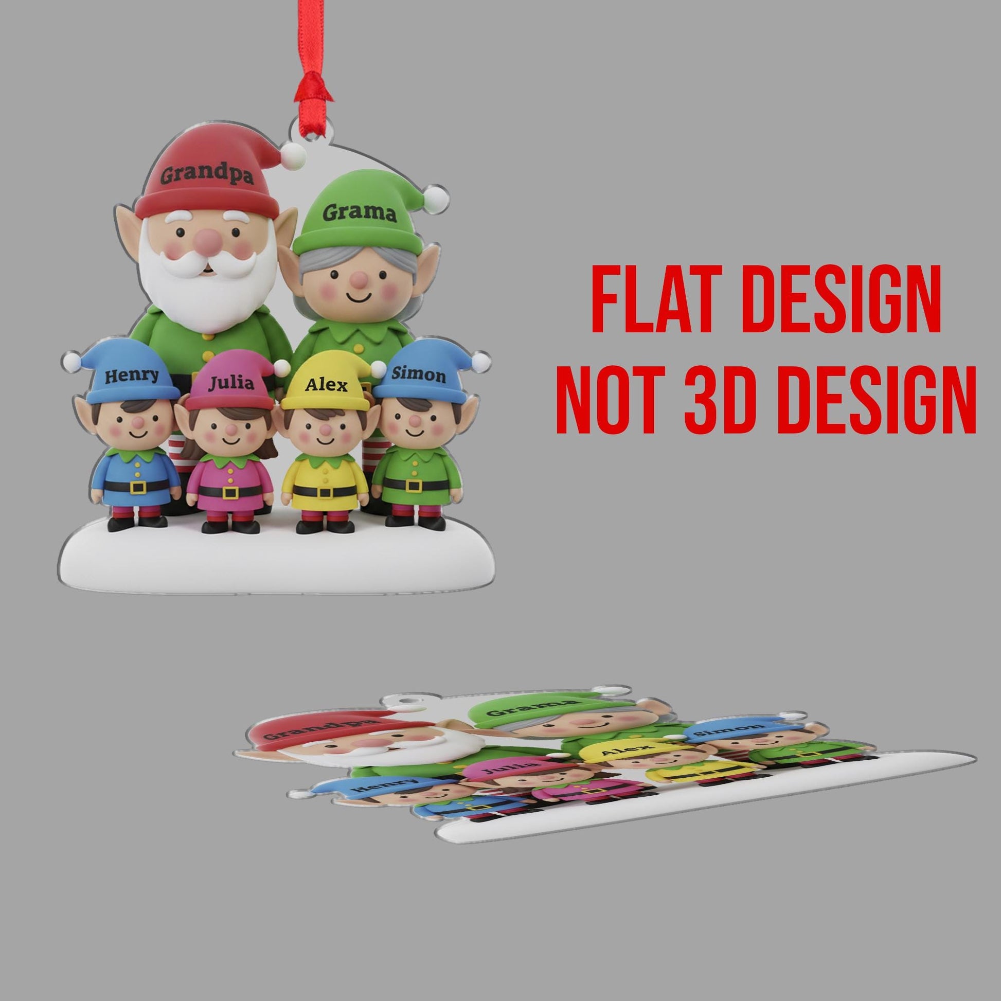 Custom Elf Family Ornament with Grandma Grandpa: Personalized Names gift image 2