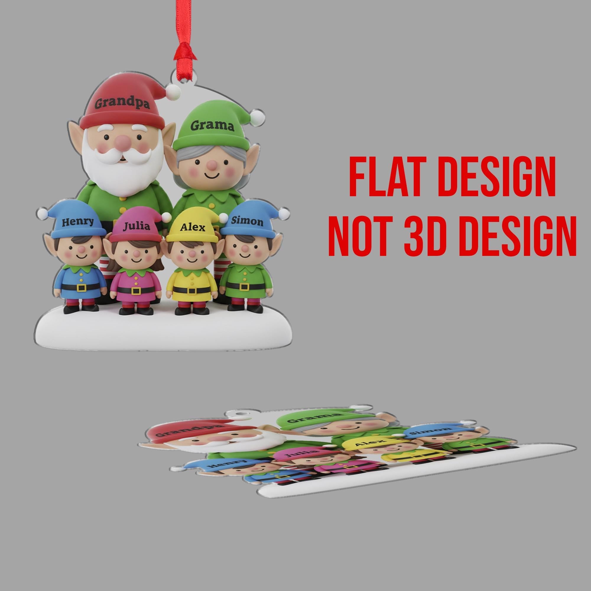 Custom Elf Family Ornament with Grandma Grandpa: Personalized Names gift image 2