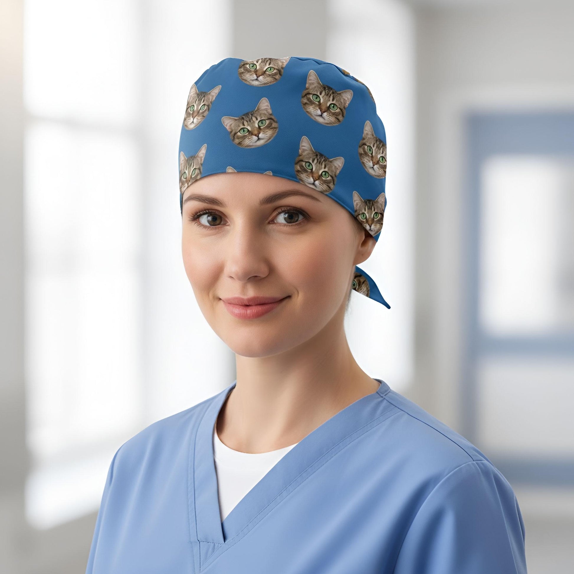 Custom Cat Face Scrub Cap: Personalized Tie Back Surgical Hat image 5